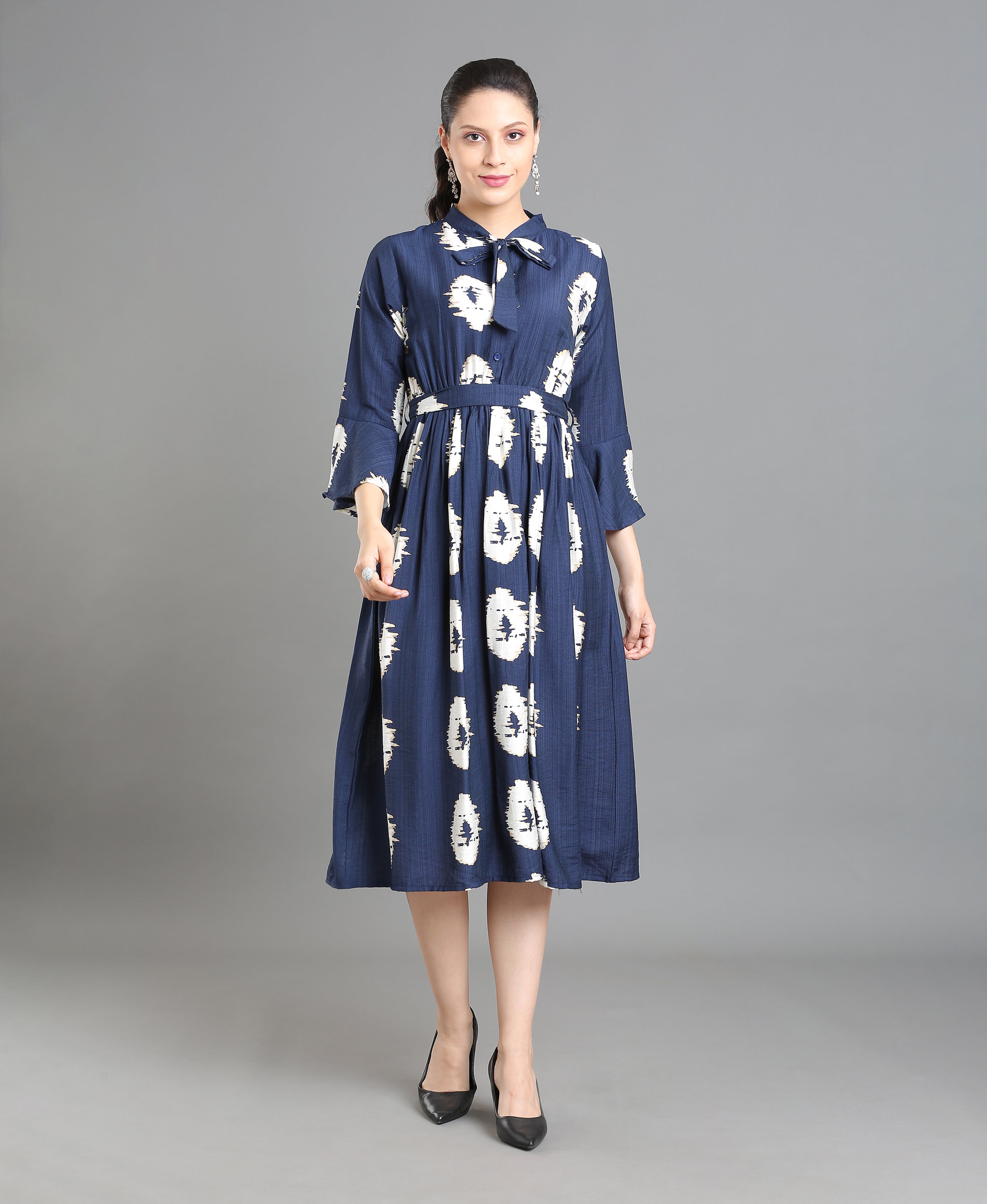 Azure Fancy Flare V-Neck Dress