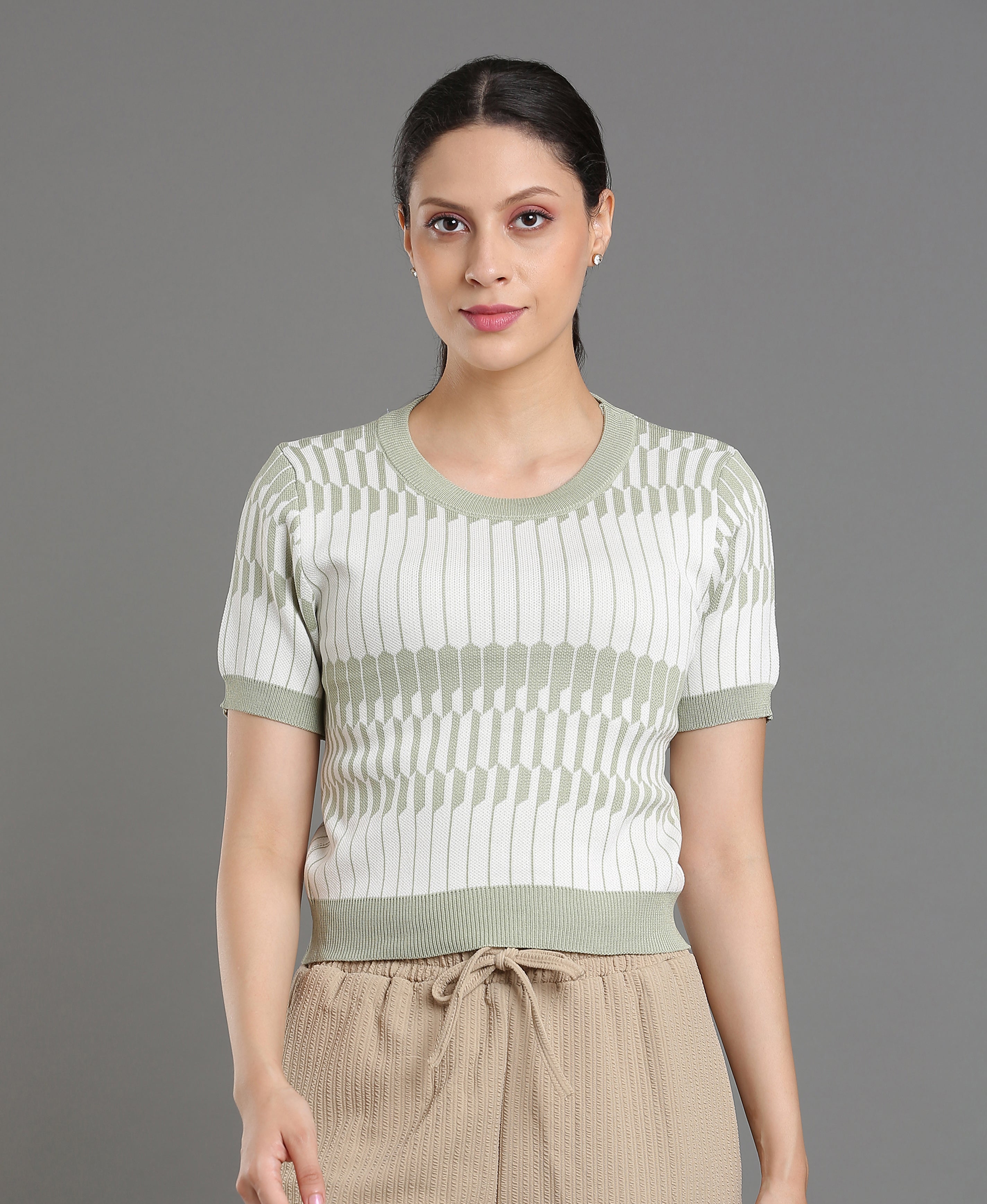 Sage Crochet Round Neck Top