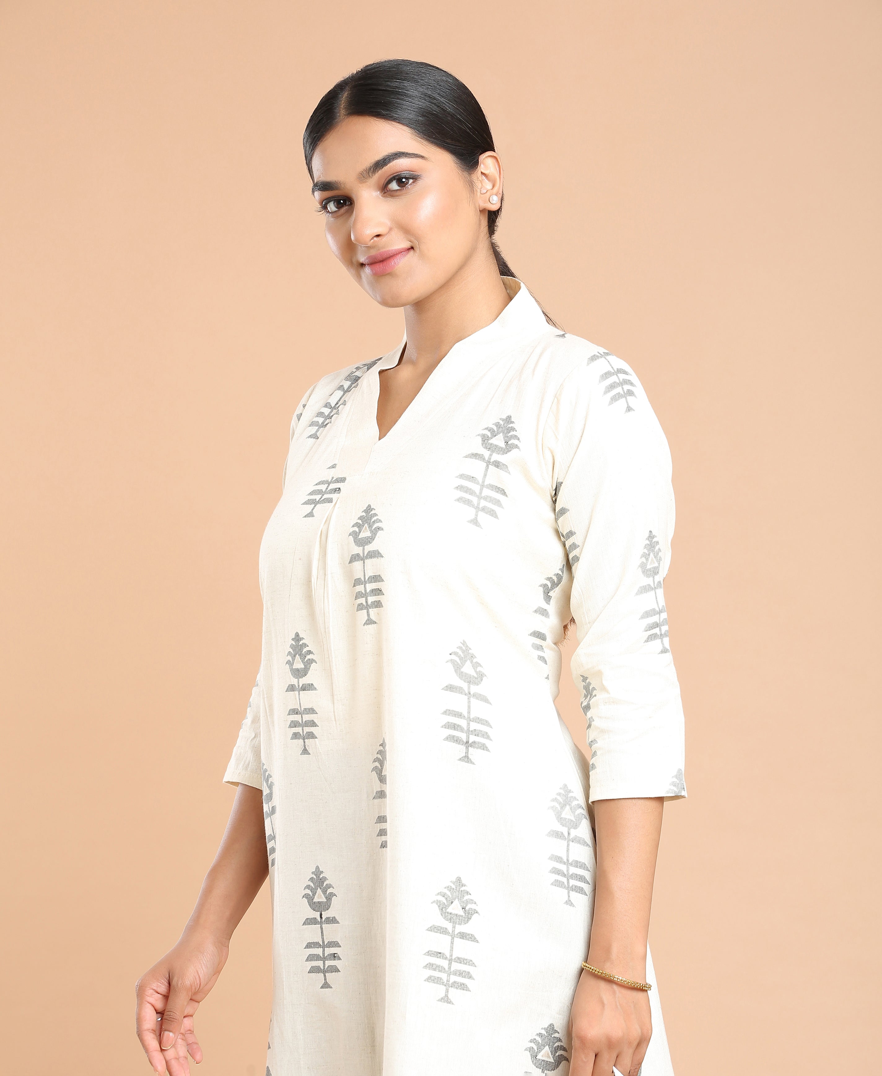 Ivory Bloom Cotton Kurti