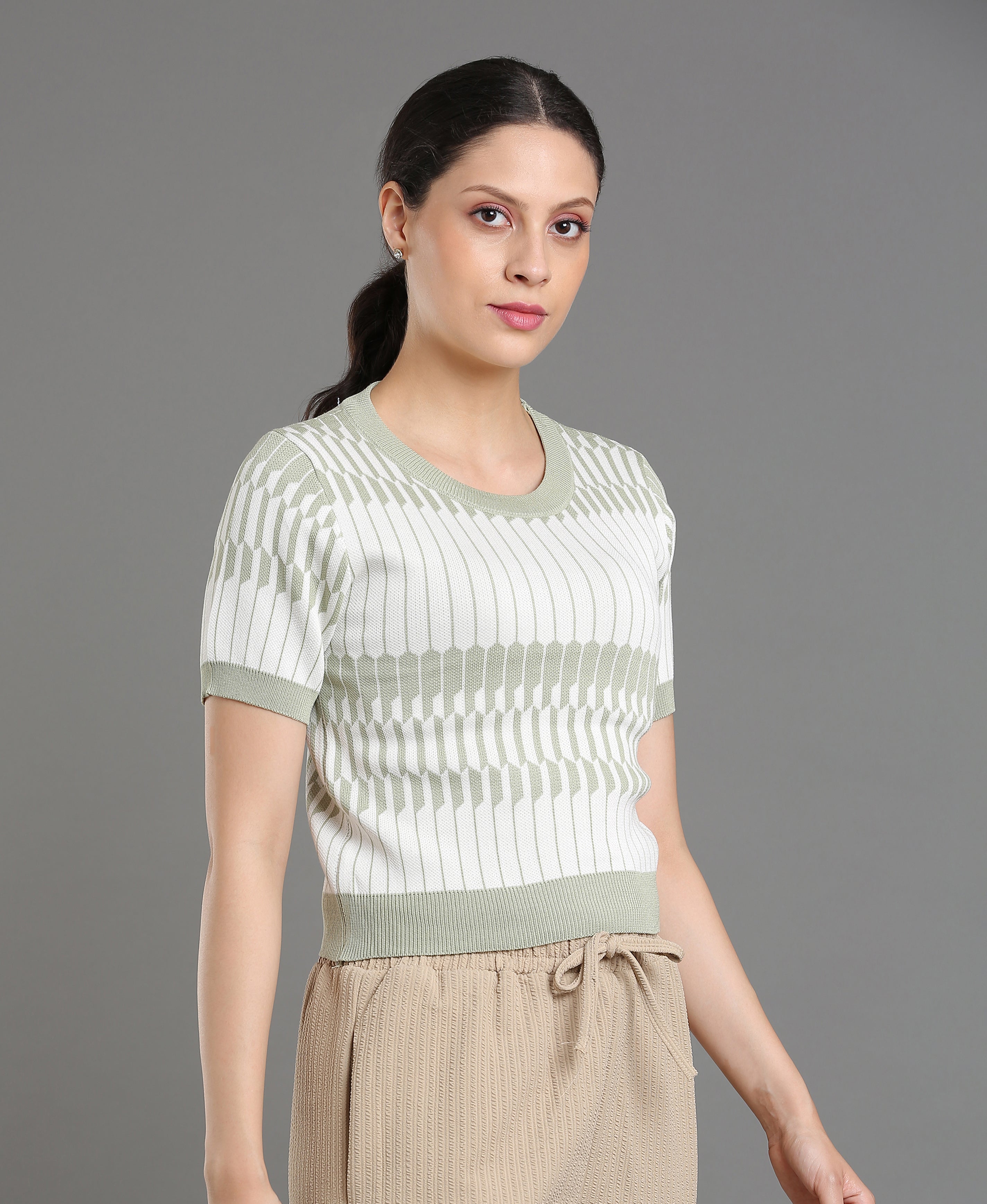 Sage Crochet Round Neck Top