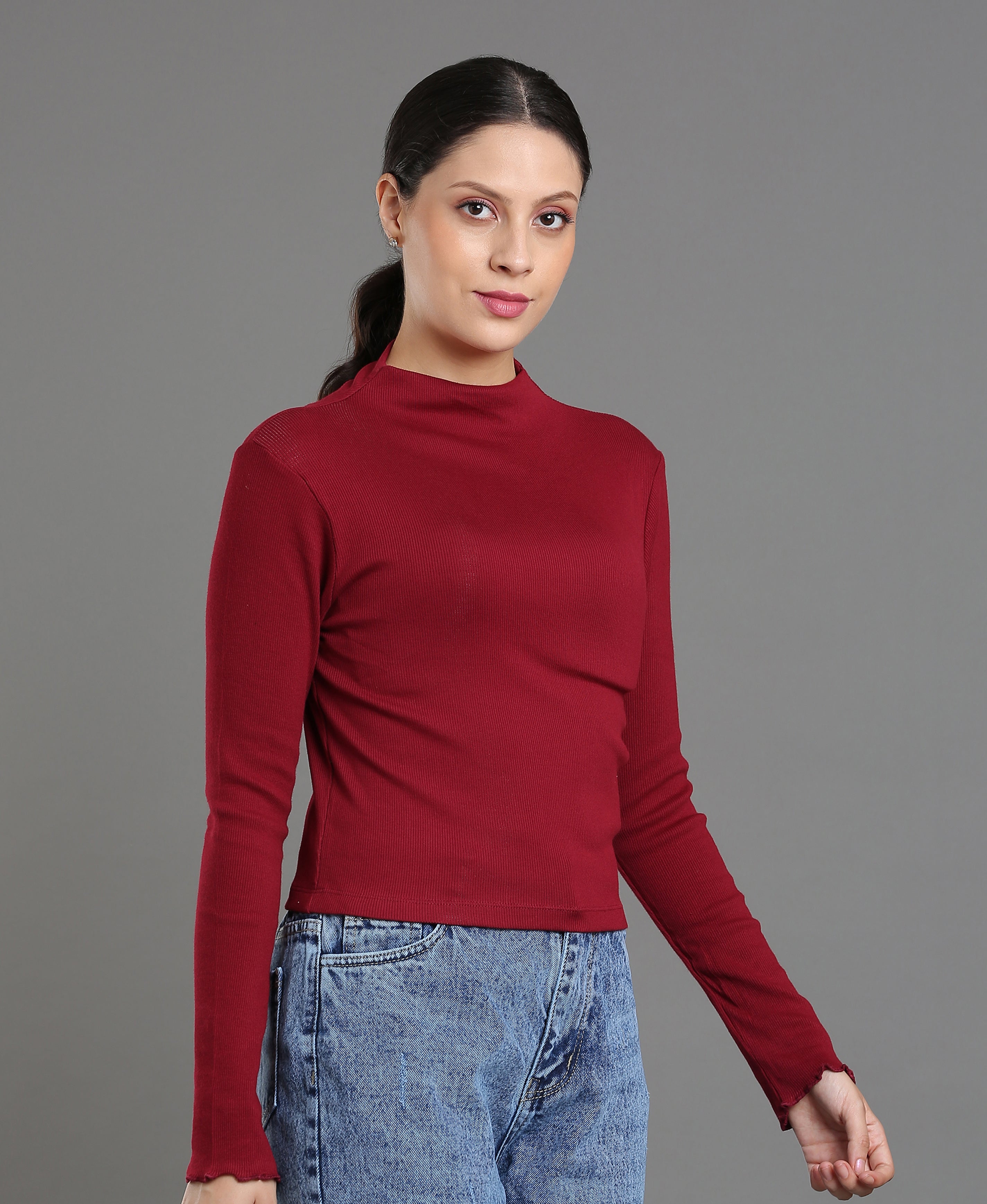 Wine Rib Knit Crop Top