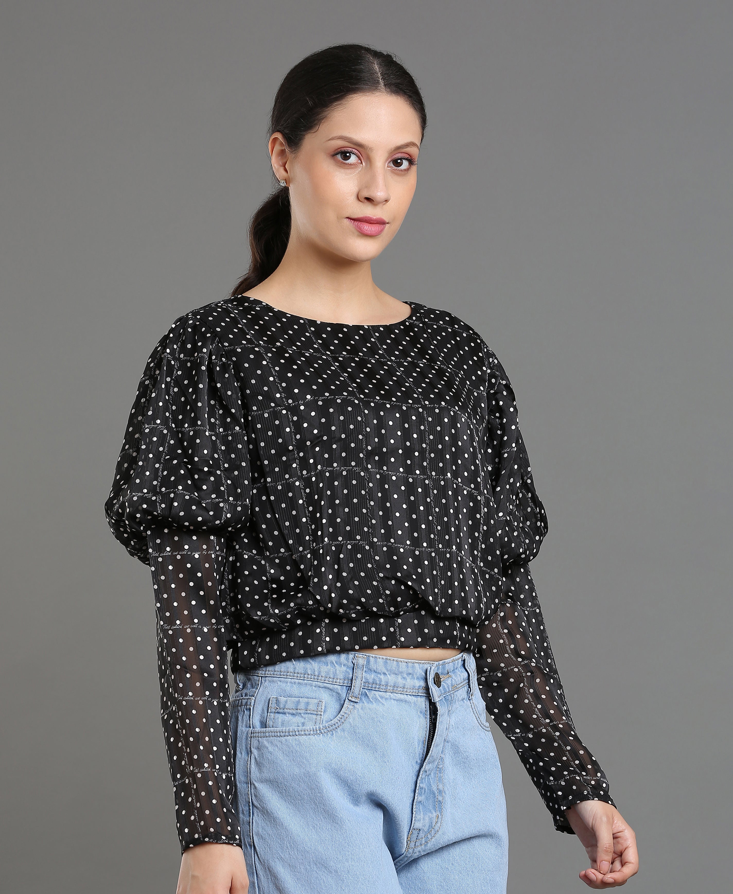 Midnight Dot Georgette Crop Top