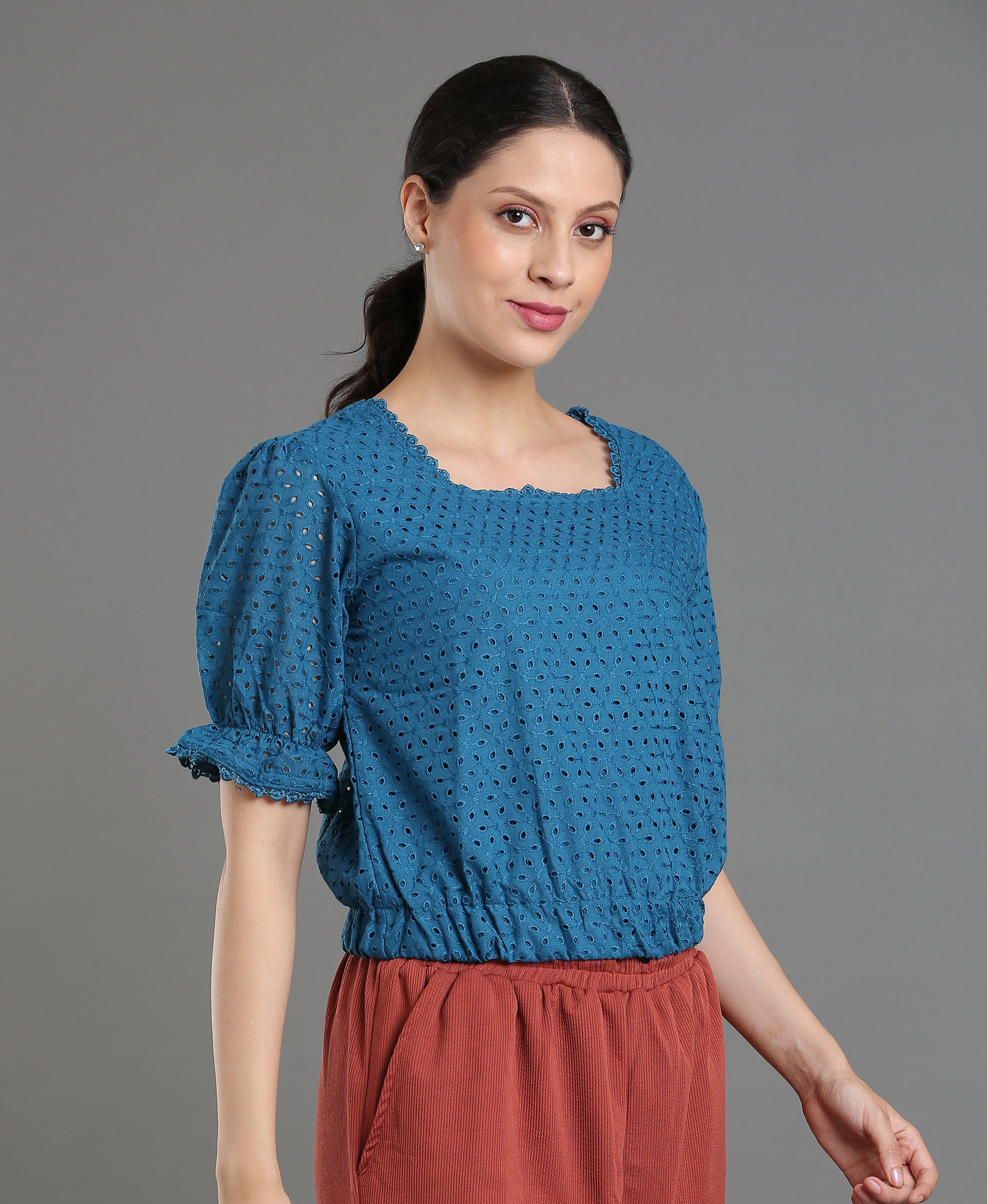 Teal Lace Blend Crop Top