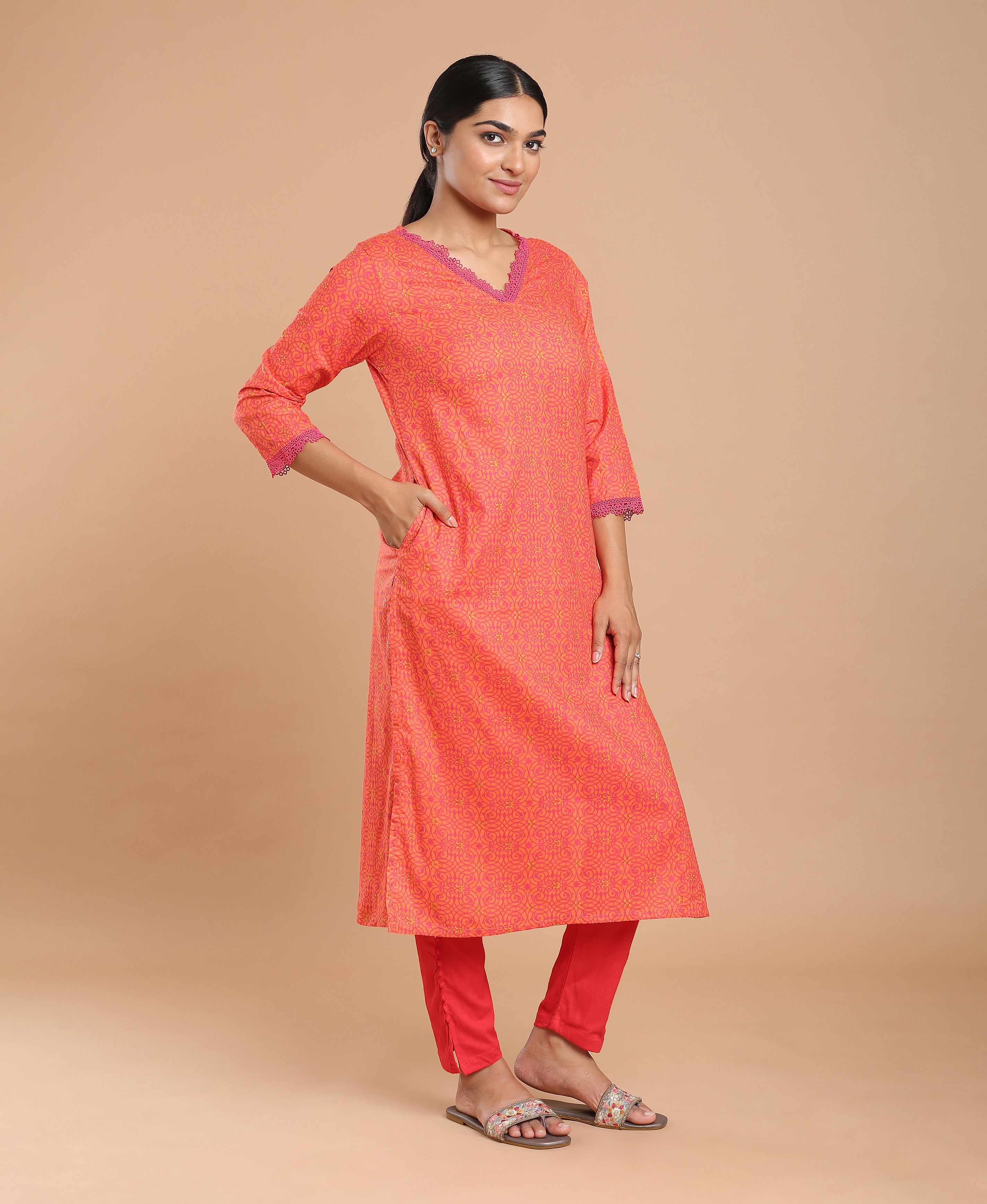 Scarlet Bloom Cotton Kurti