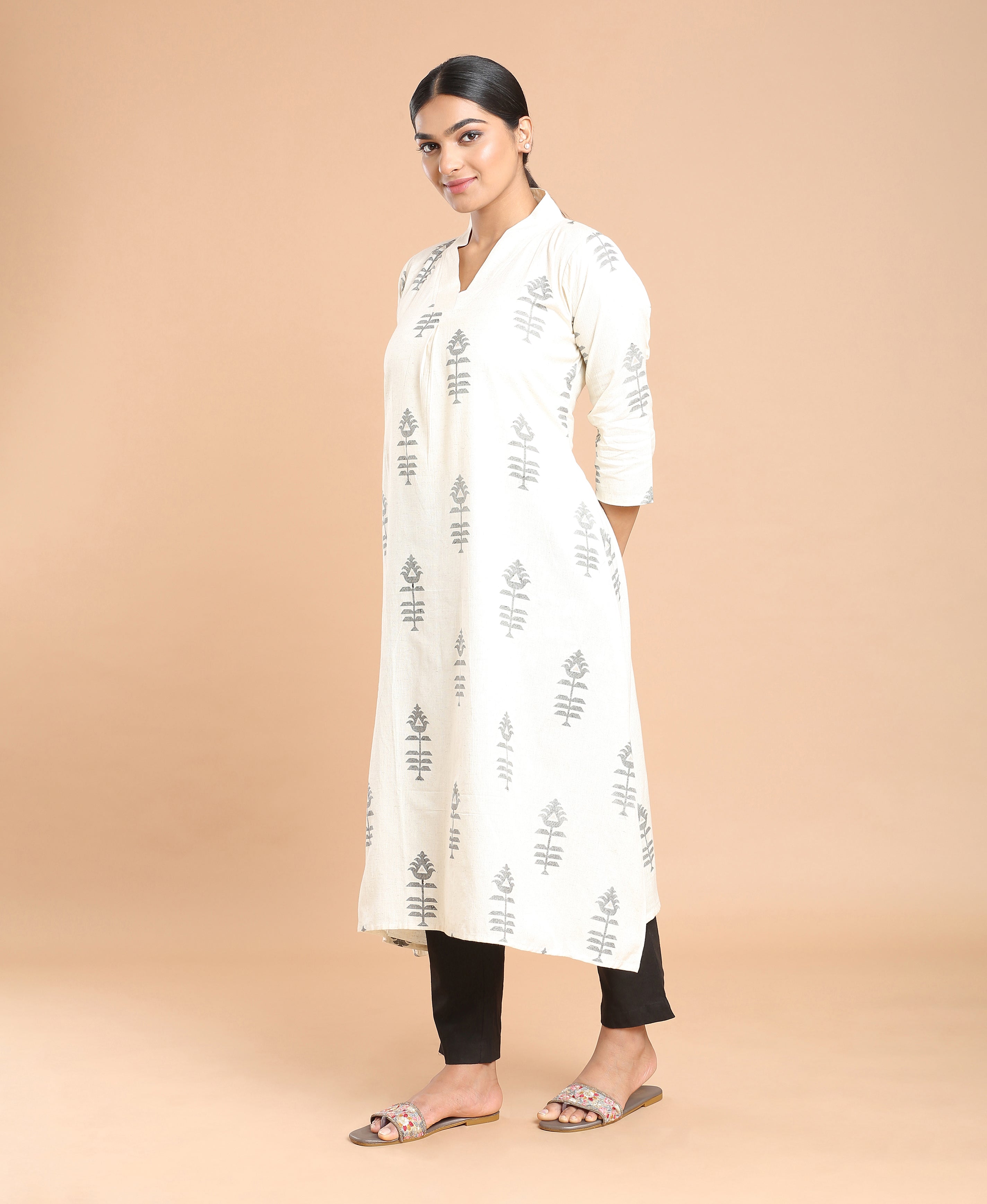 Ivory Bloom Cotton Kurti