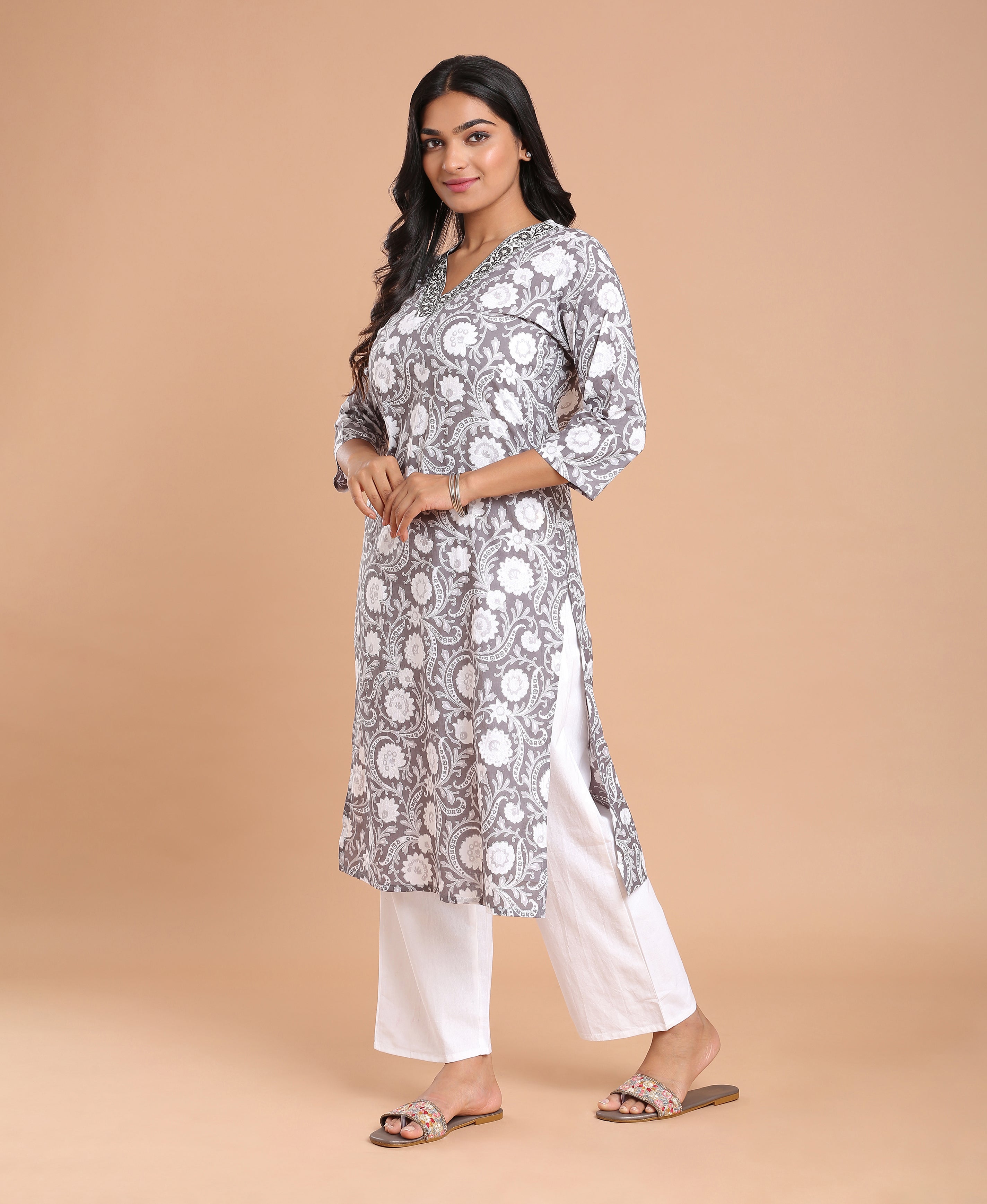 Ash Bloom Straight Kurti