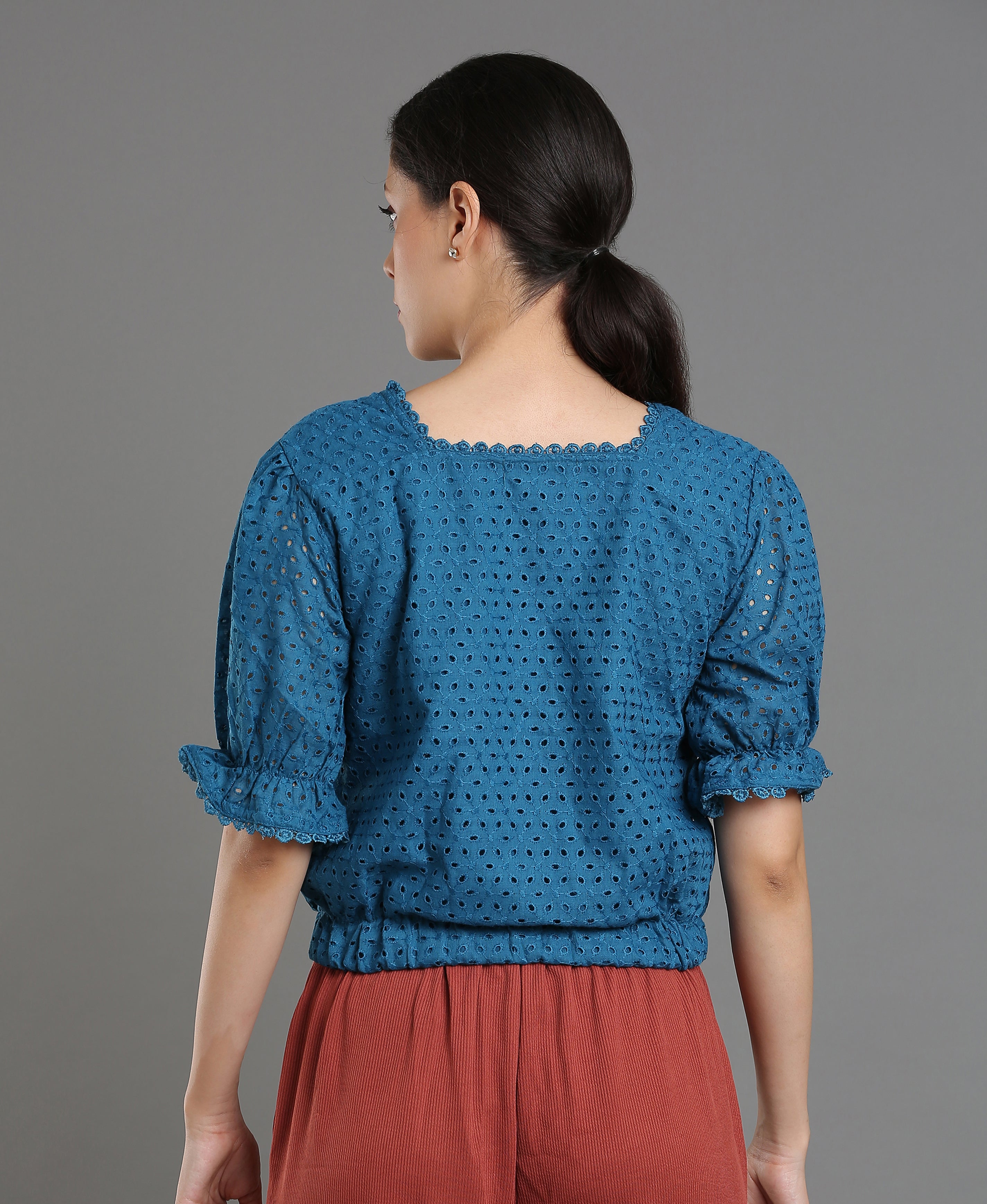 Teal Lace Blend Crop Top