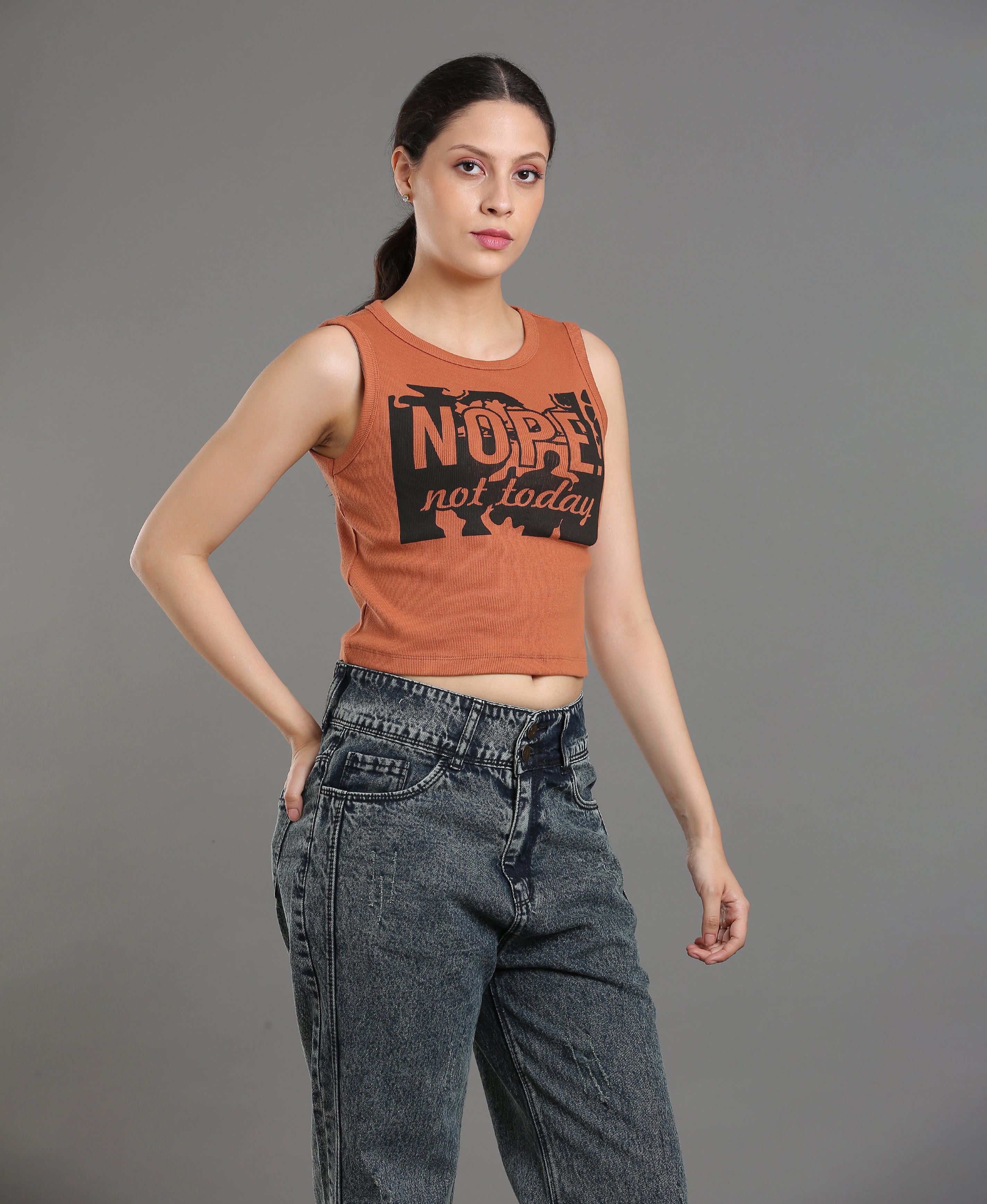 Cocoa Print Rib Knit Crop Top