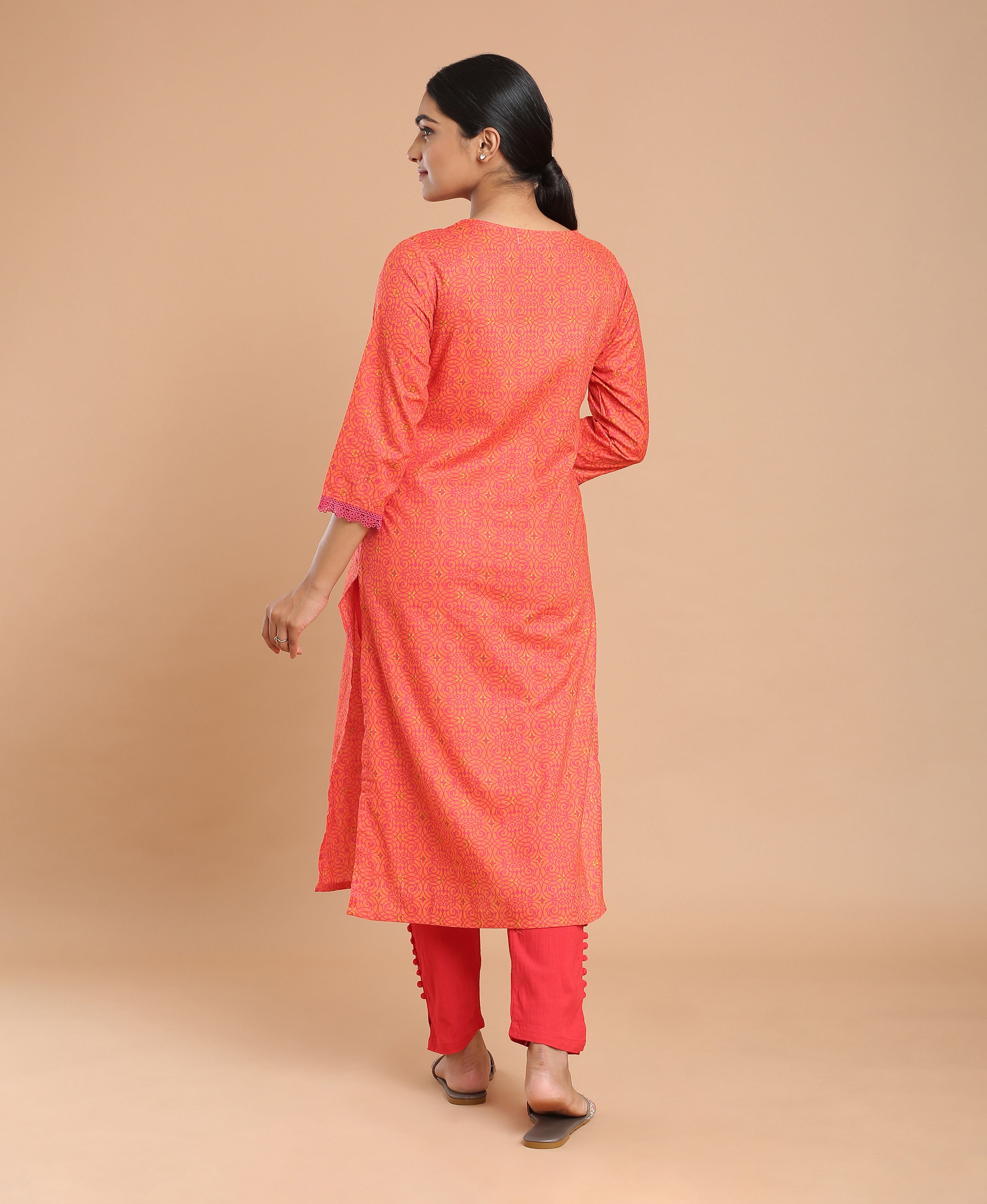 Scarlet Bloom Cotton Kurti
