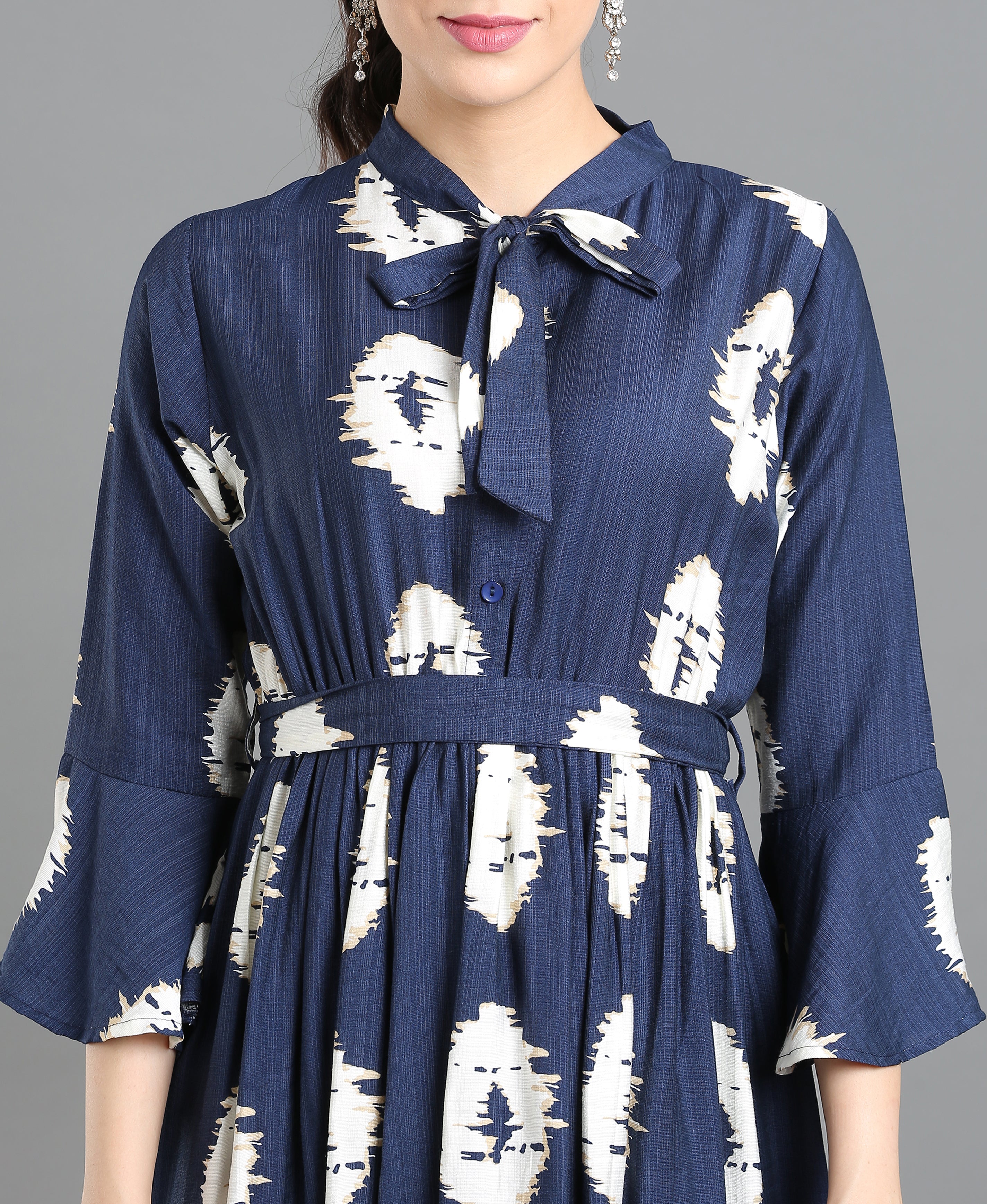 Azure Fancy Flare V-Neck Dress