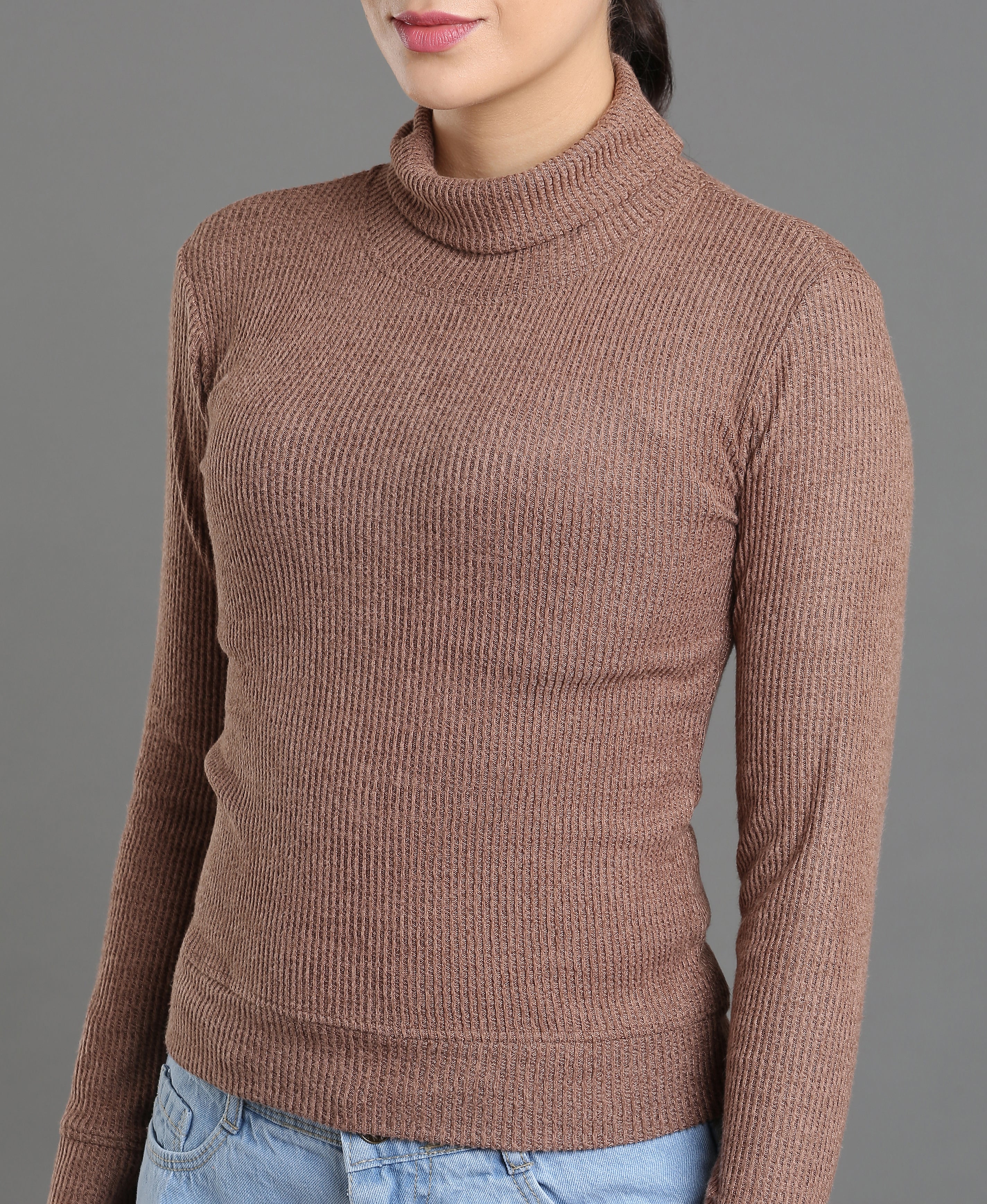 Maroon Waffle High Neck Tee