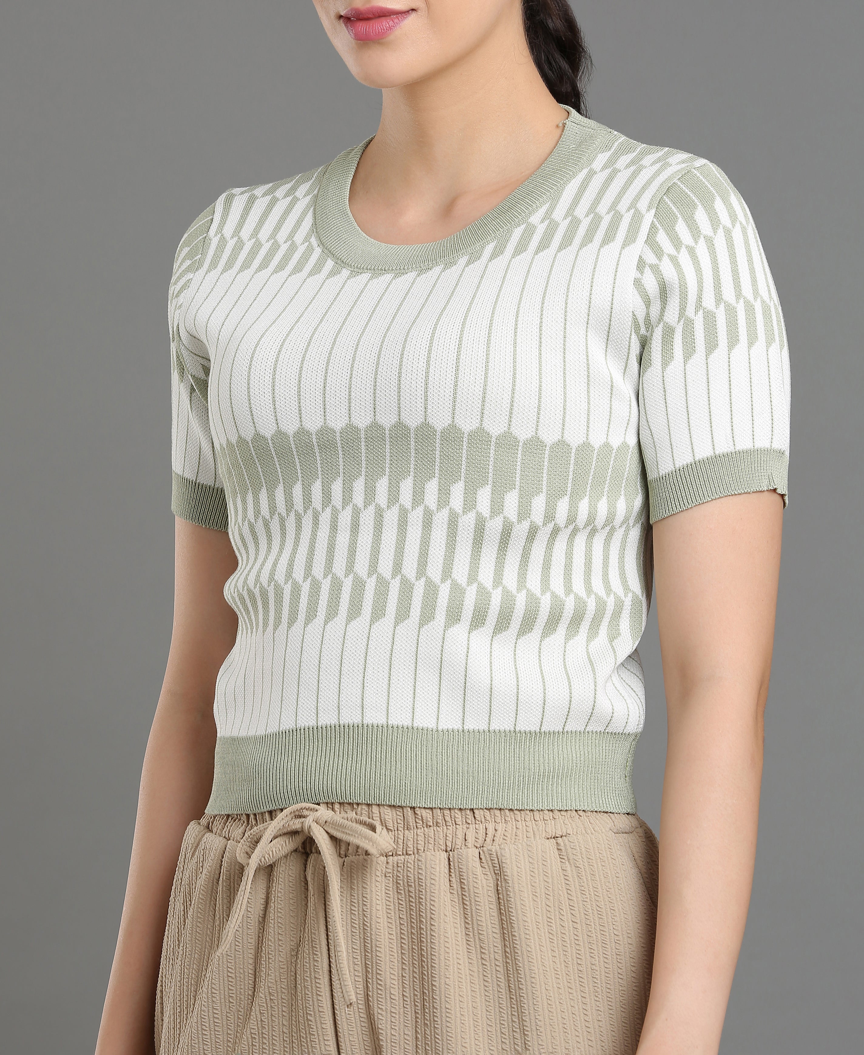 Sage Crochet Round Neck Top