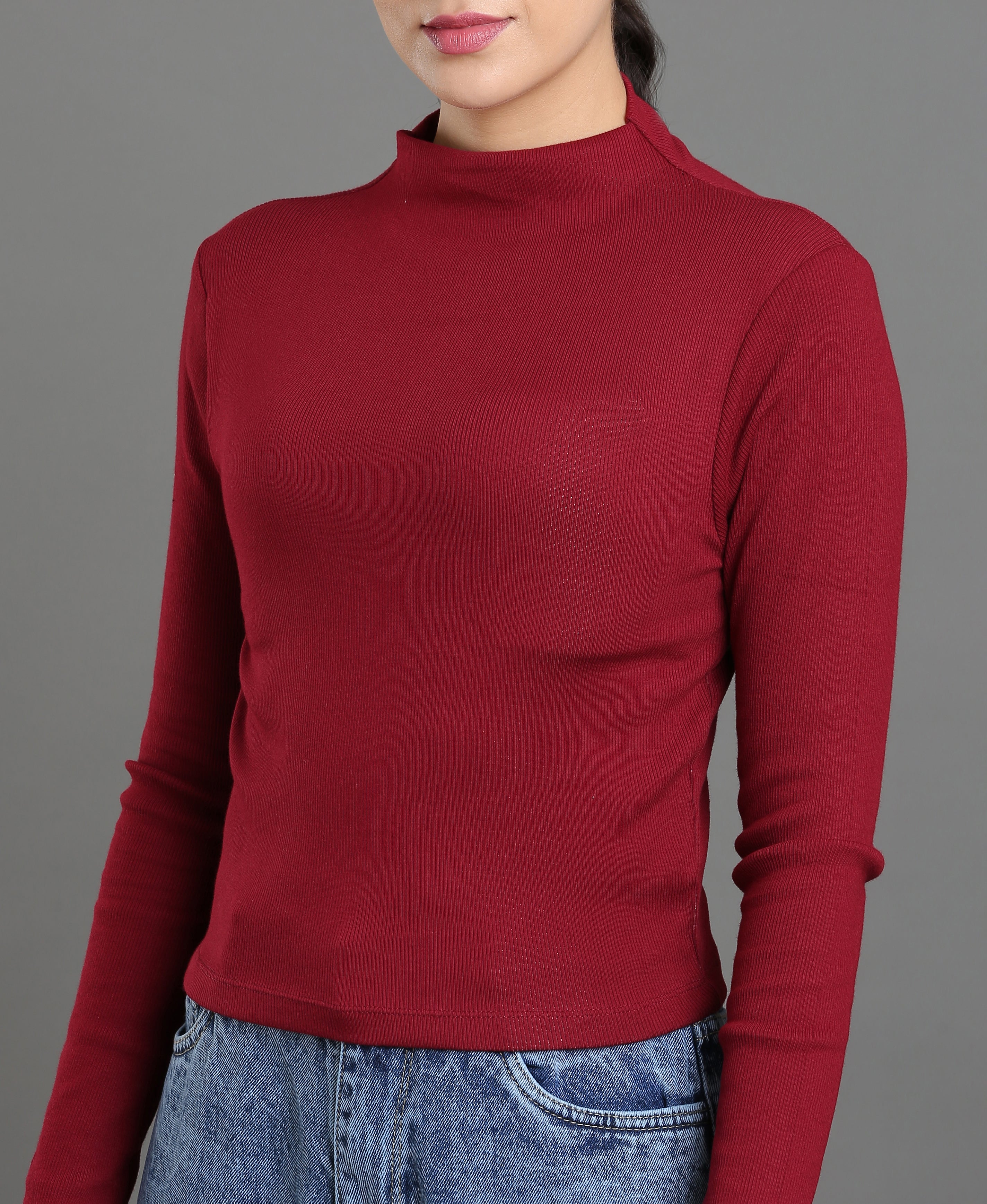 Wine Rib Knit Crop Top
