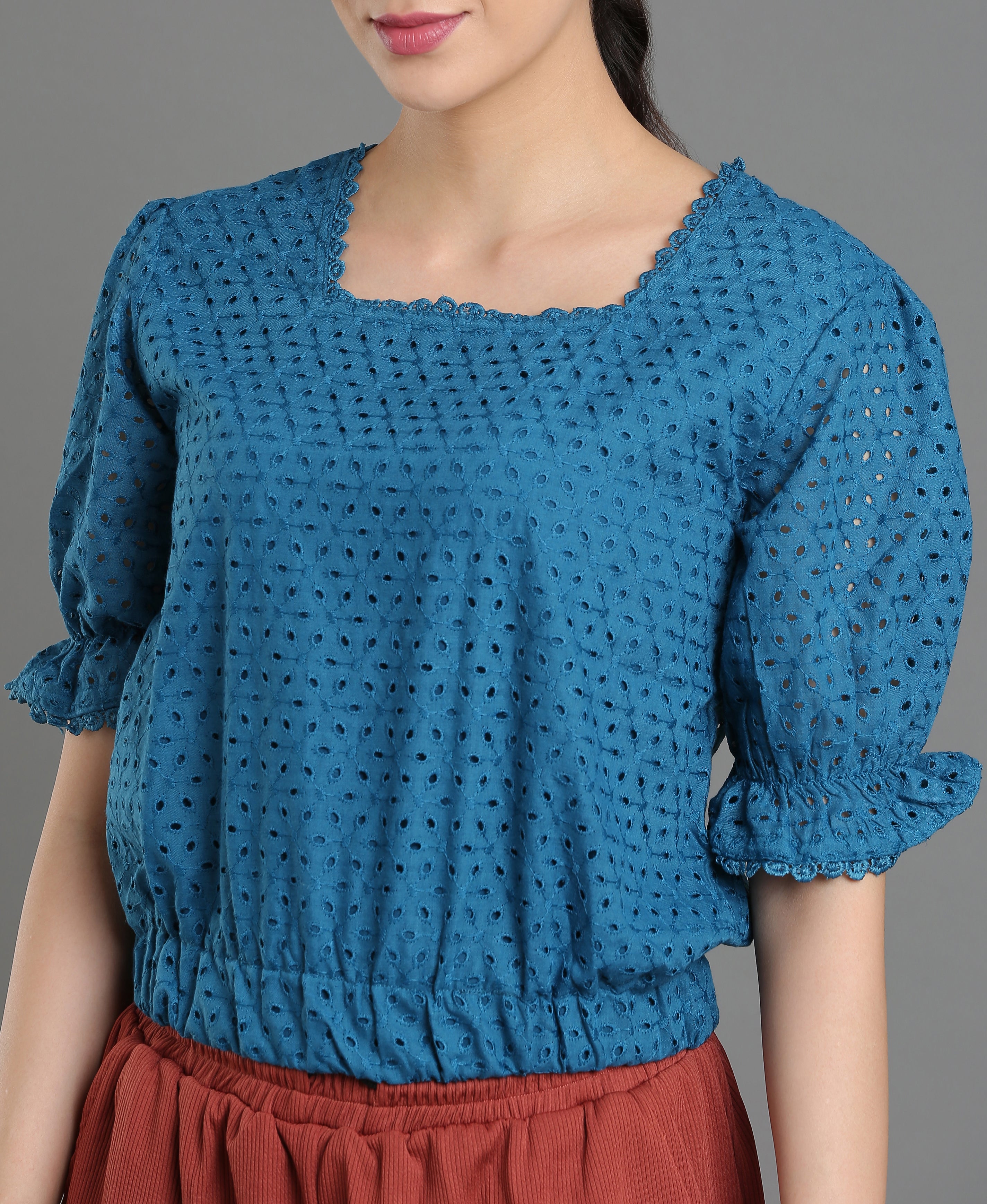 Teal Lace Blend Crop Top