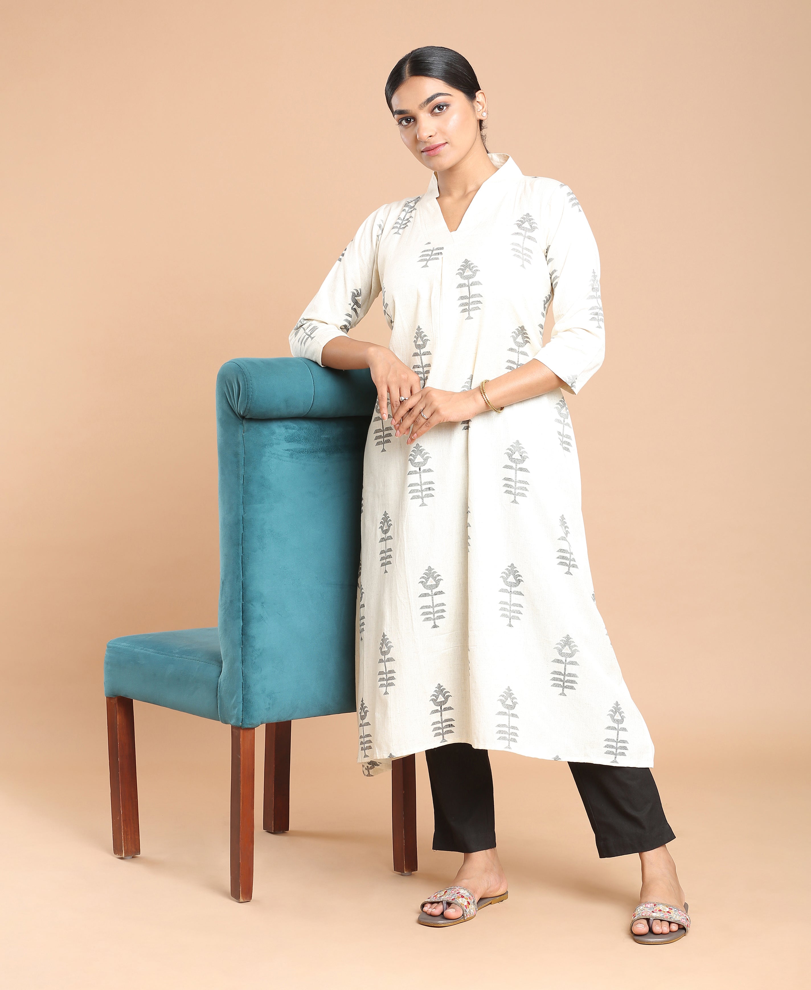 Ivory Bloom Cotton Kurti