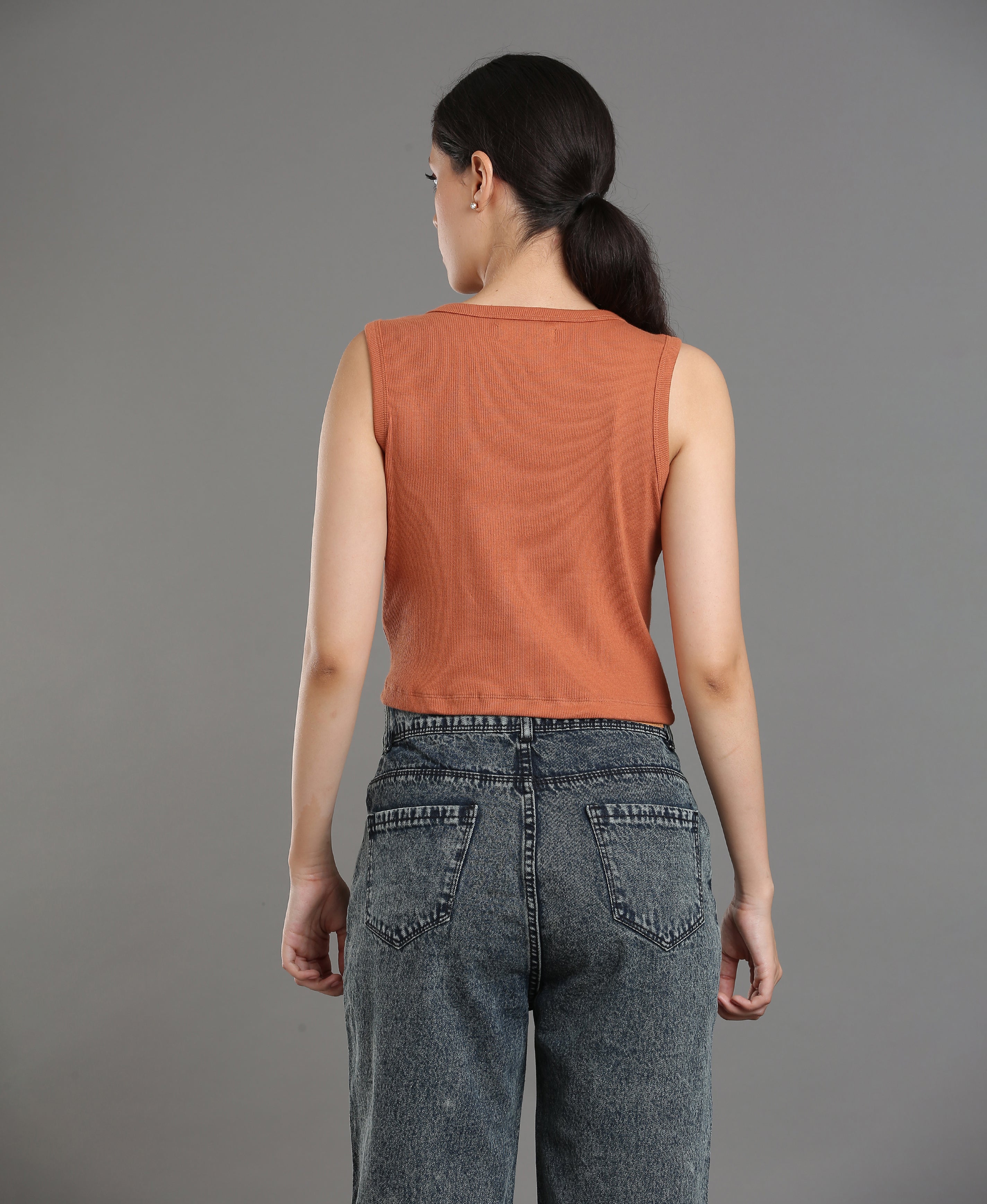 Cocoa Print Rib Knit Crop Top