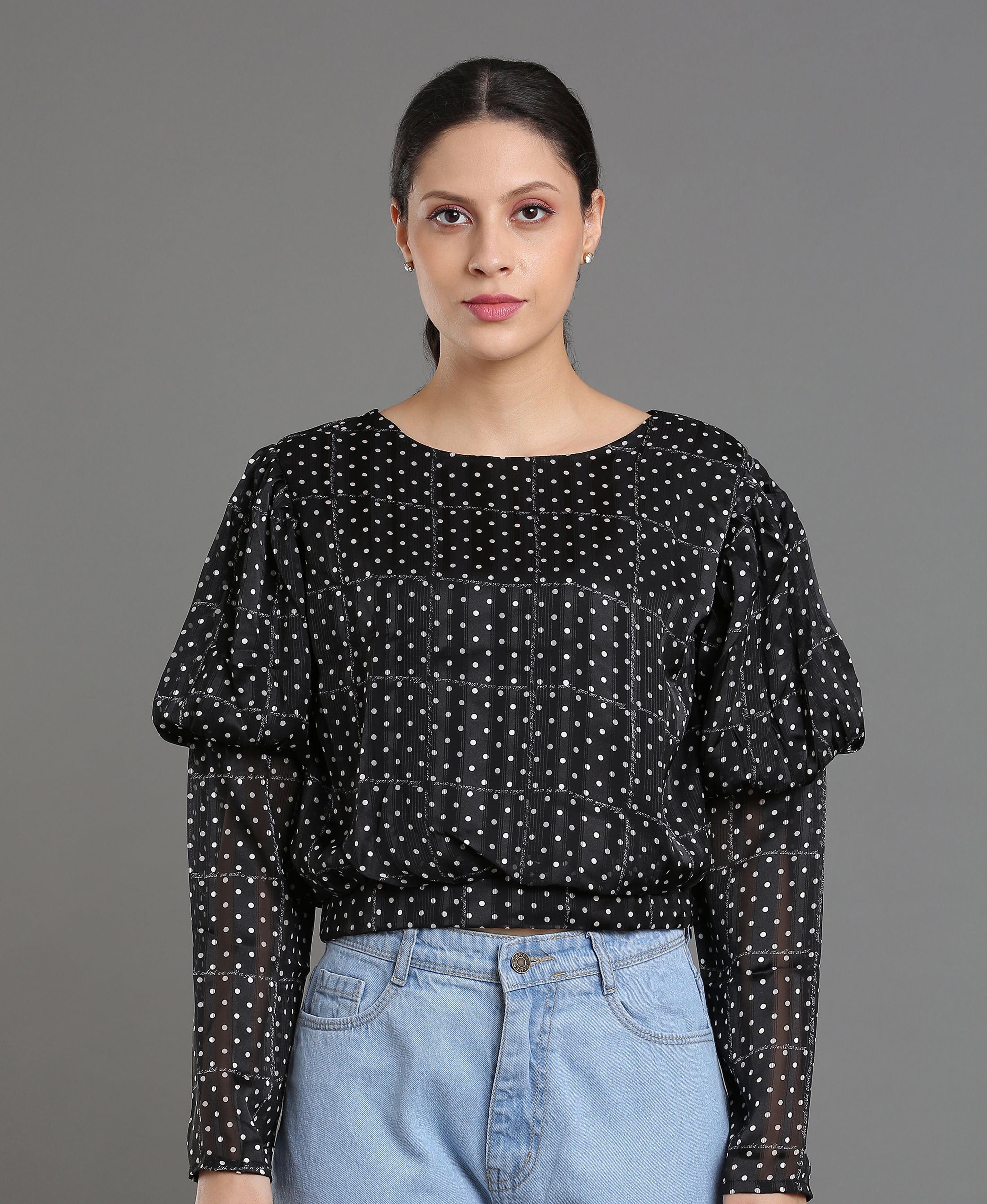 Midnight Dot Georgette Crop Top