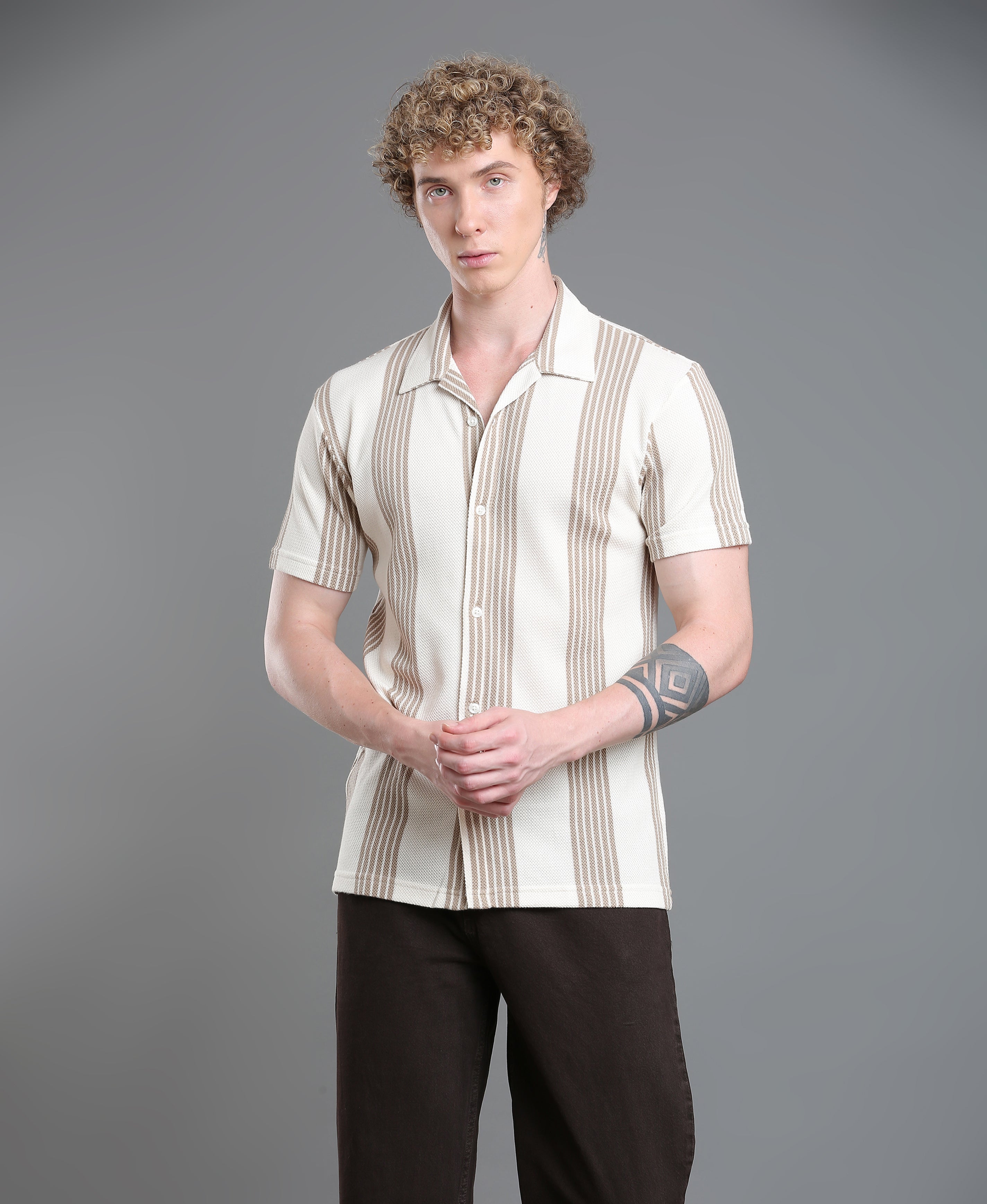 Khaki Stripe Regular Shirt