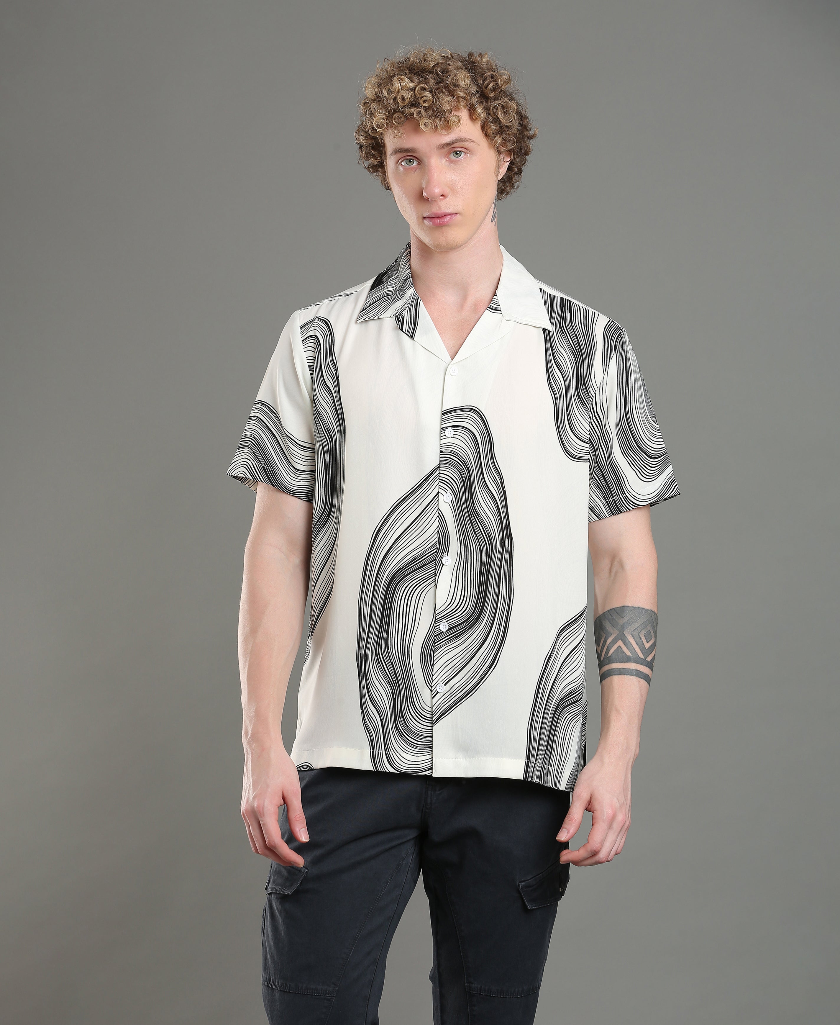 Riviera Wave Printed Cuban Shirt