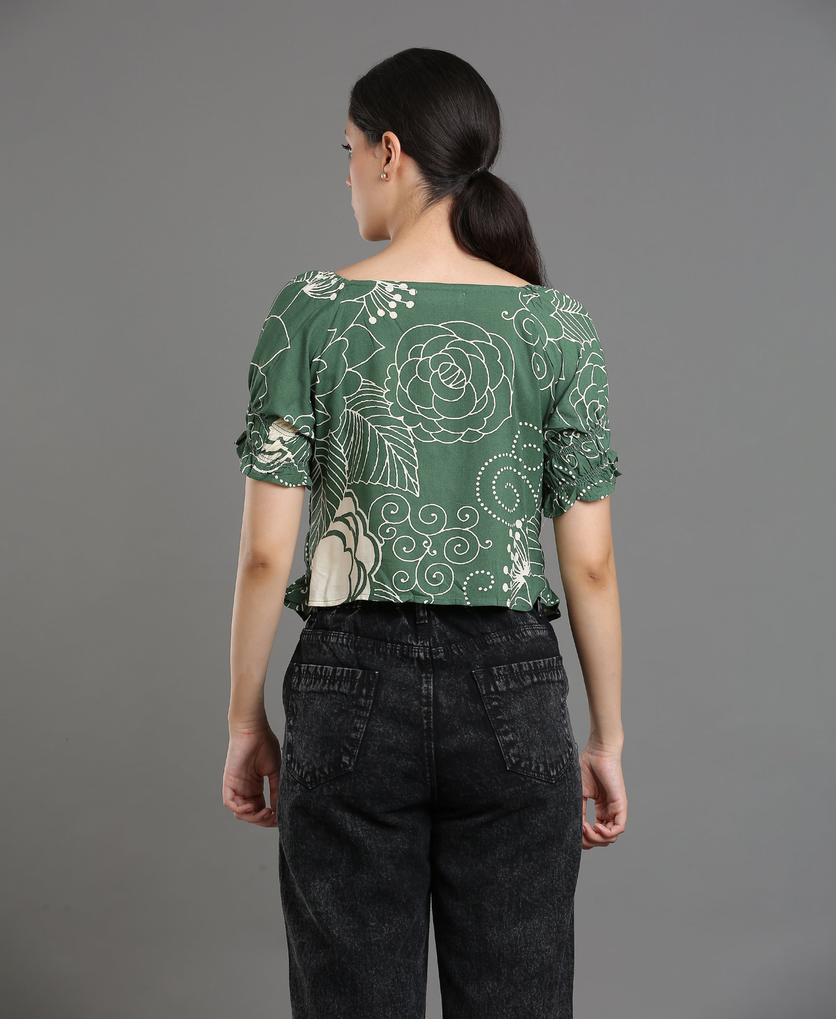 Leaf Bloom Viscose Crop Top