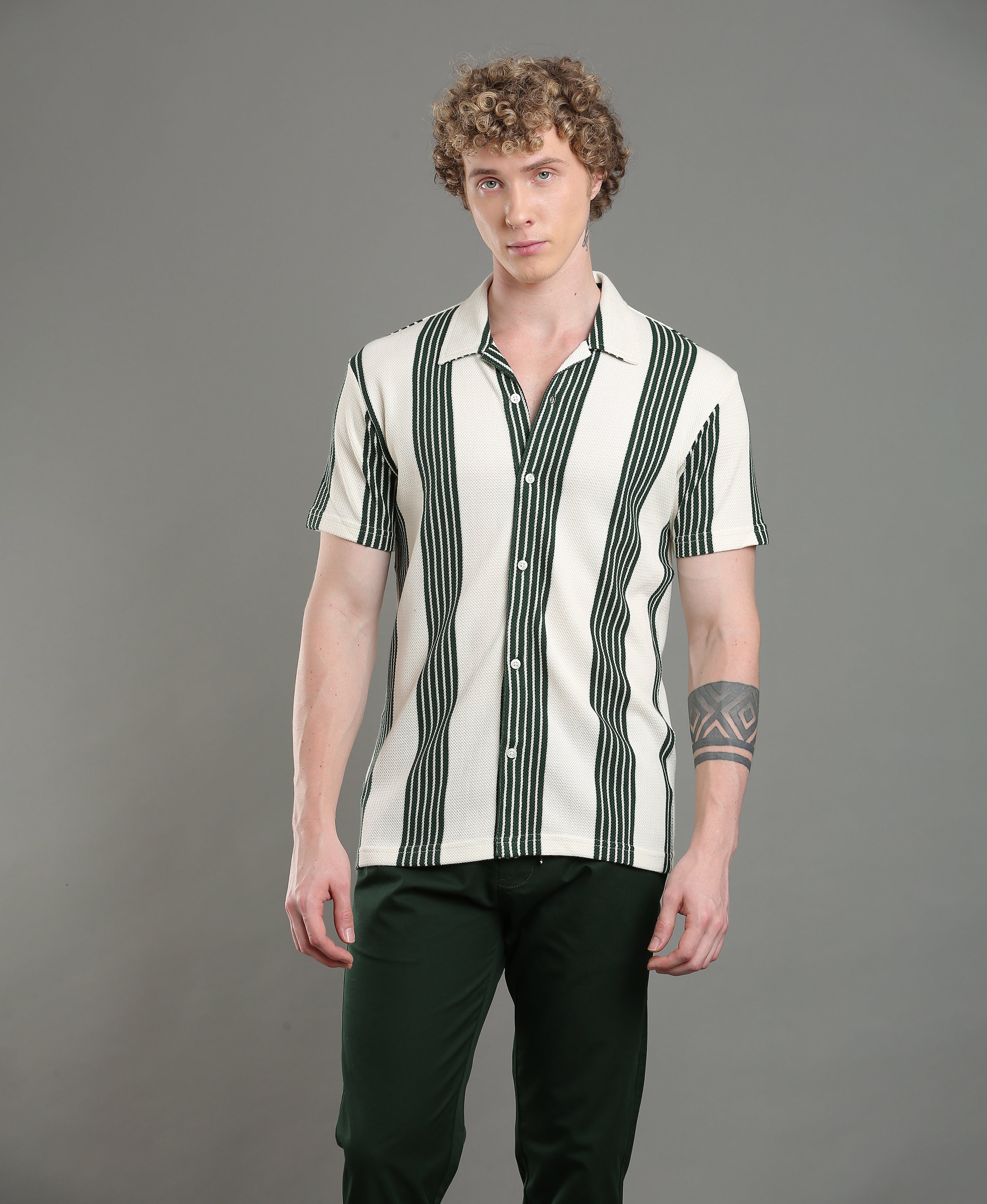Olive Stripe Regular Shirt
