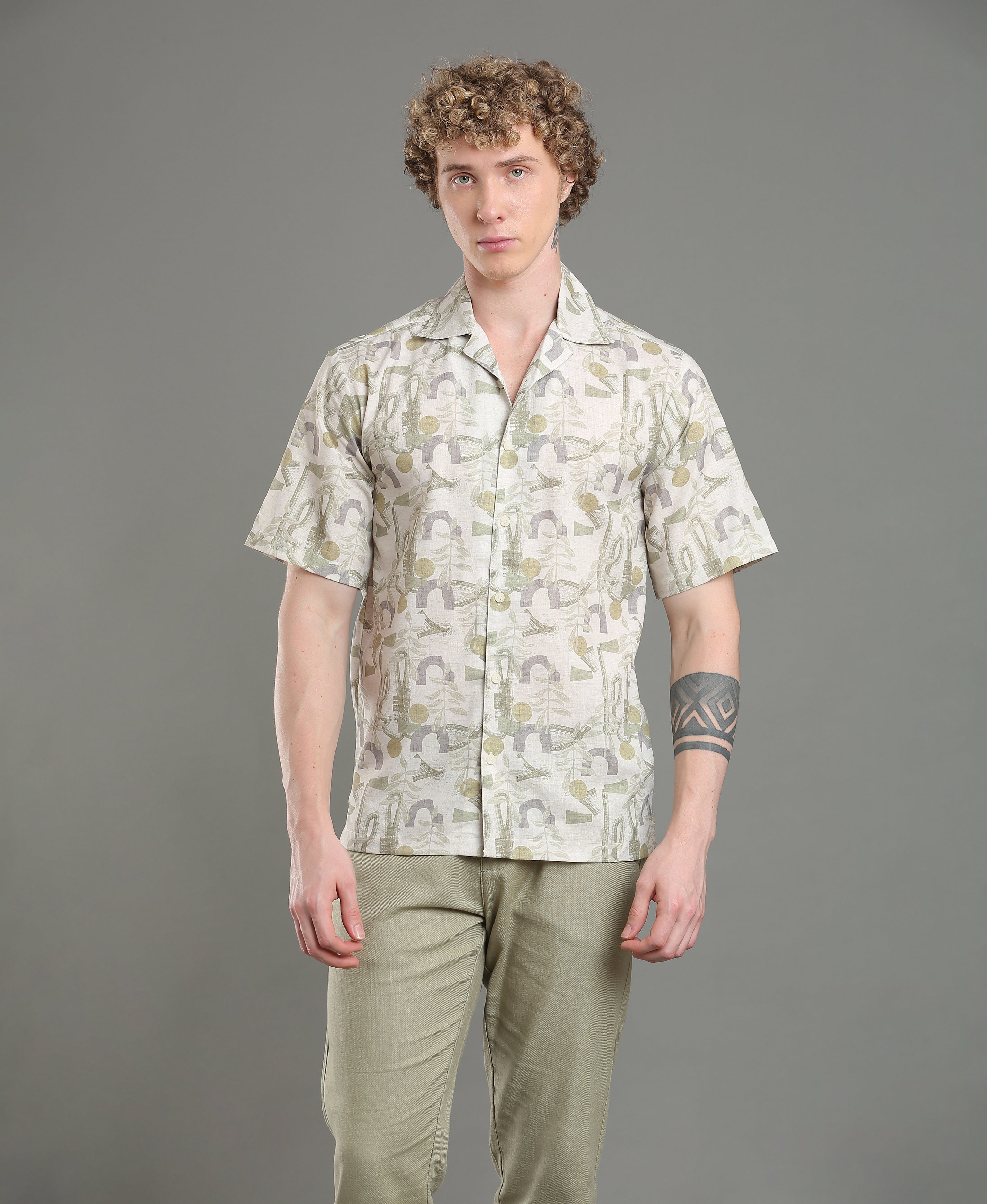 Coral Wave Linen Cuban Fit Shirt