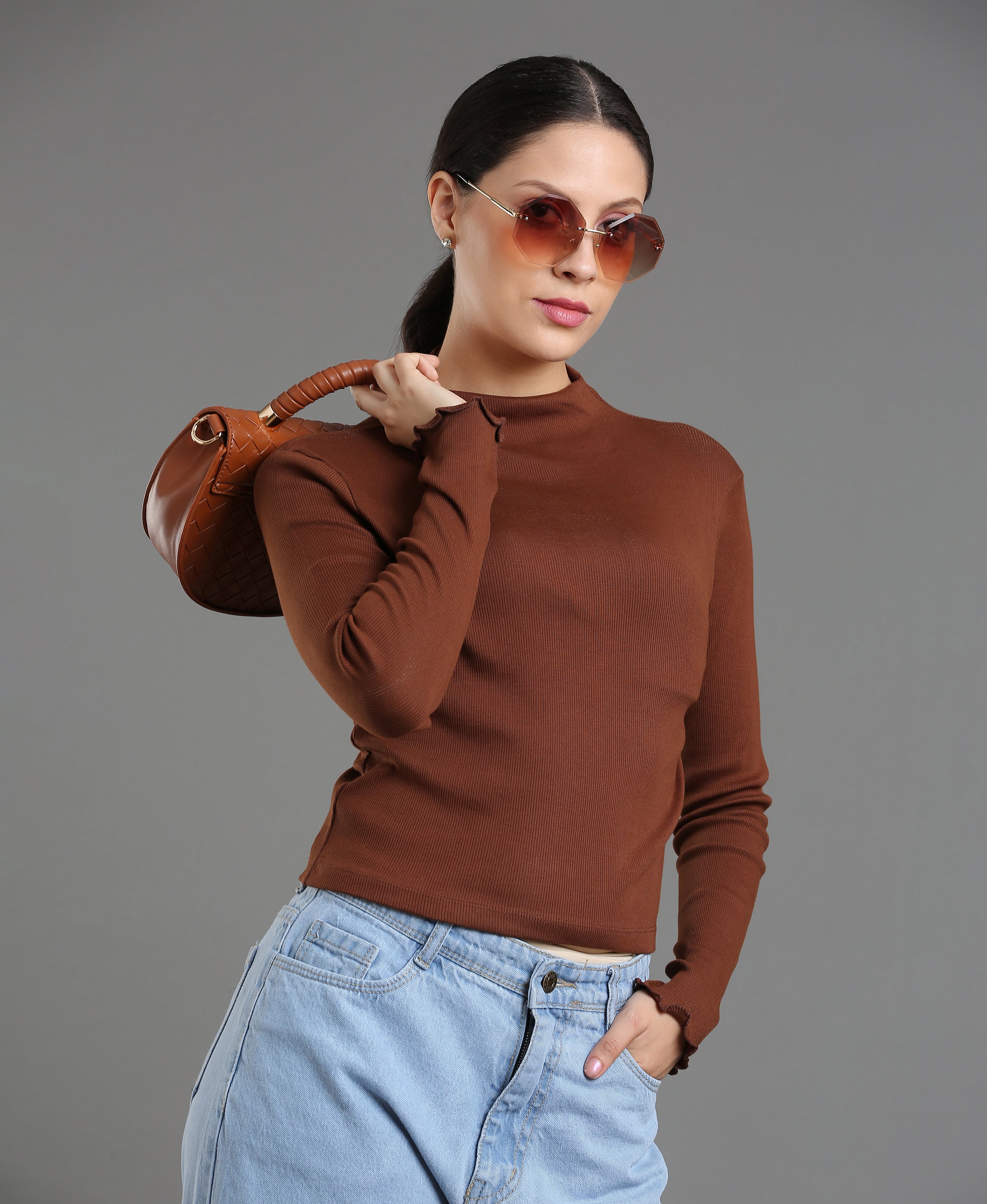 Mocha Rib Knit Crop Top