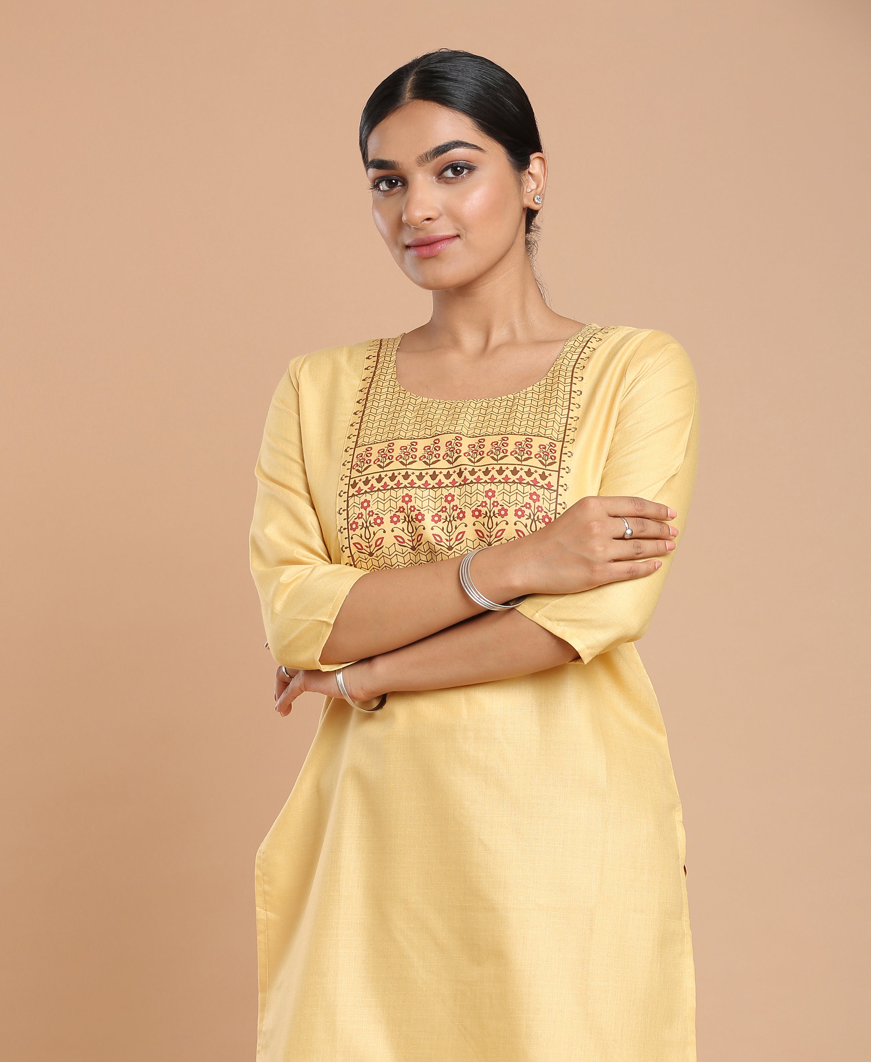 Lemon Glow Poly Cotton Kurti