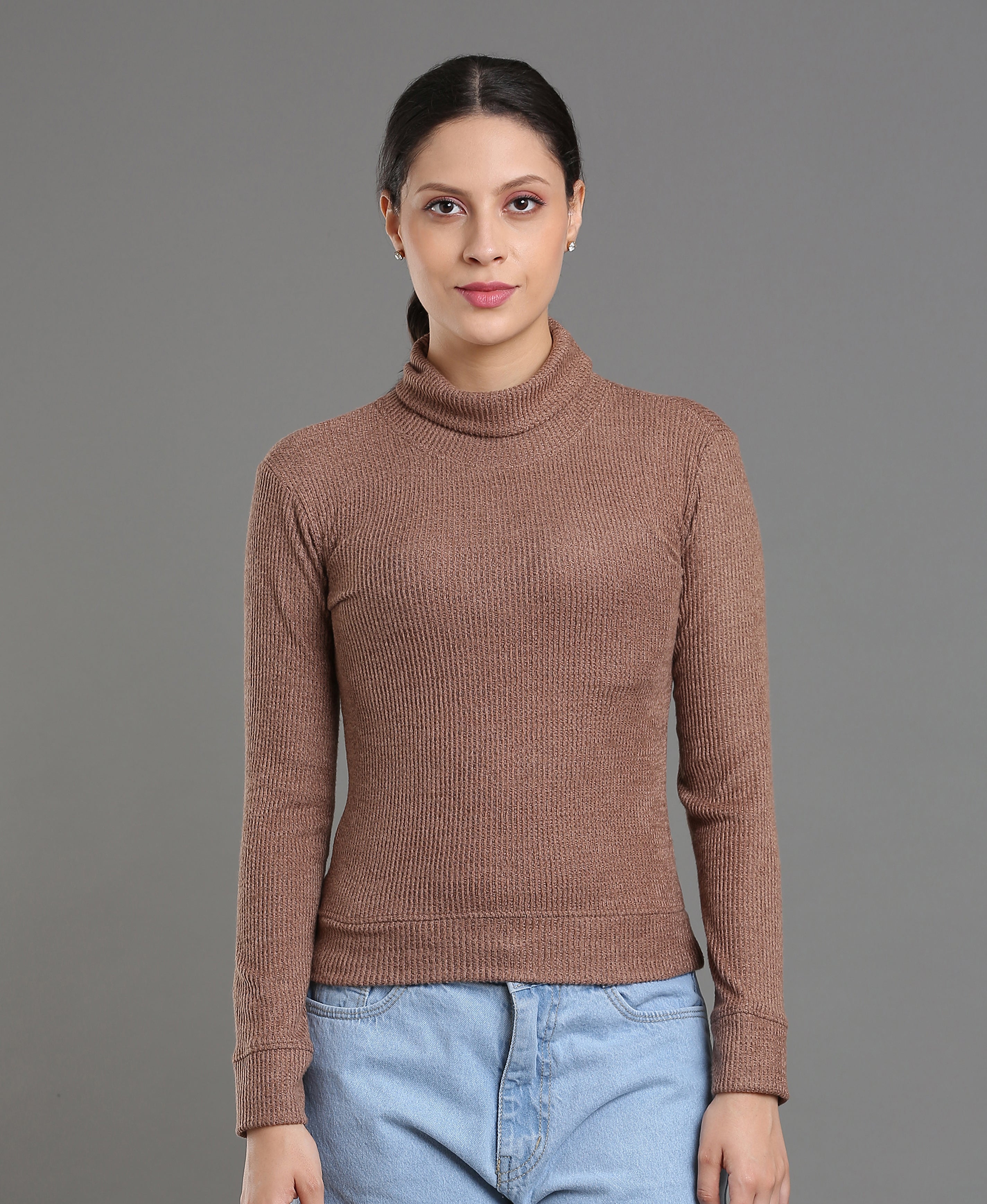 Maroon Waffle High Neck Tee