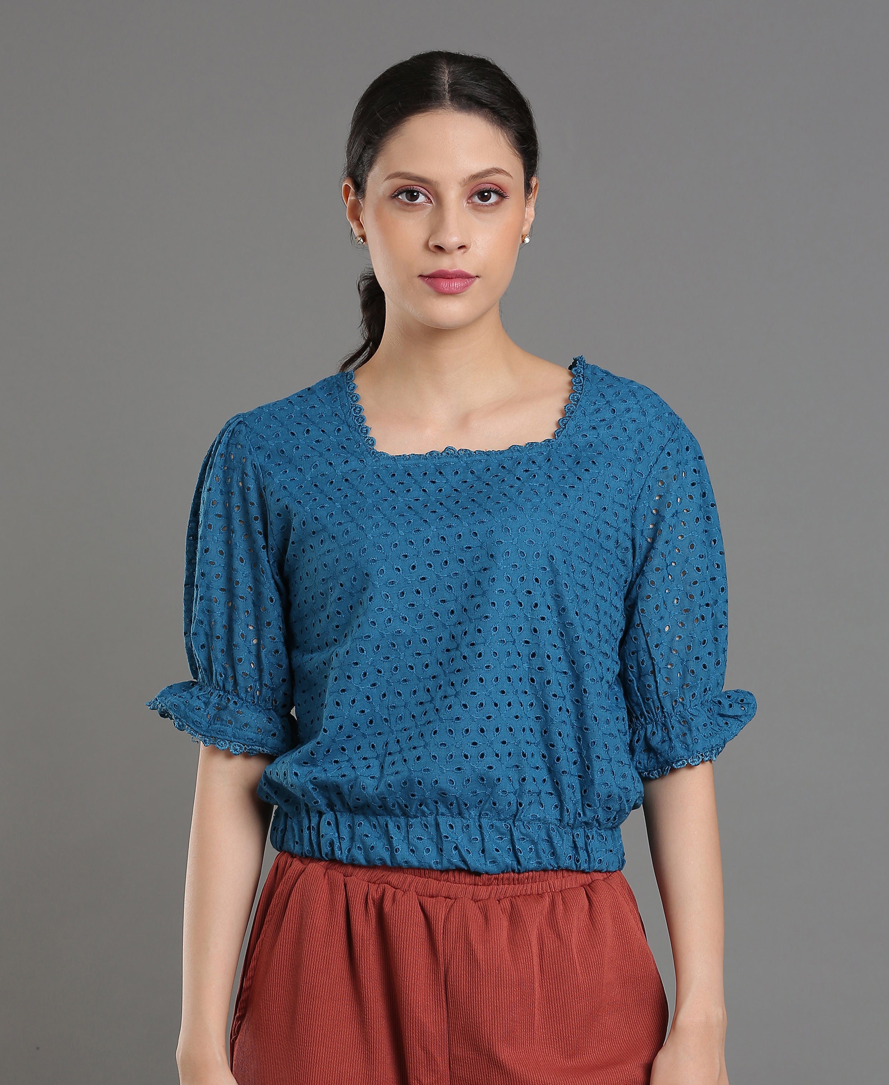 Teal Lace Blend Crop Top