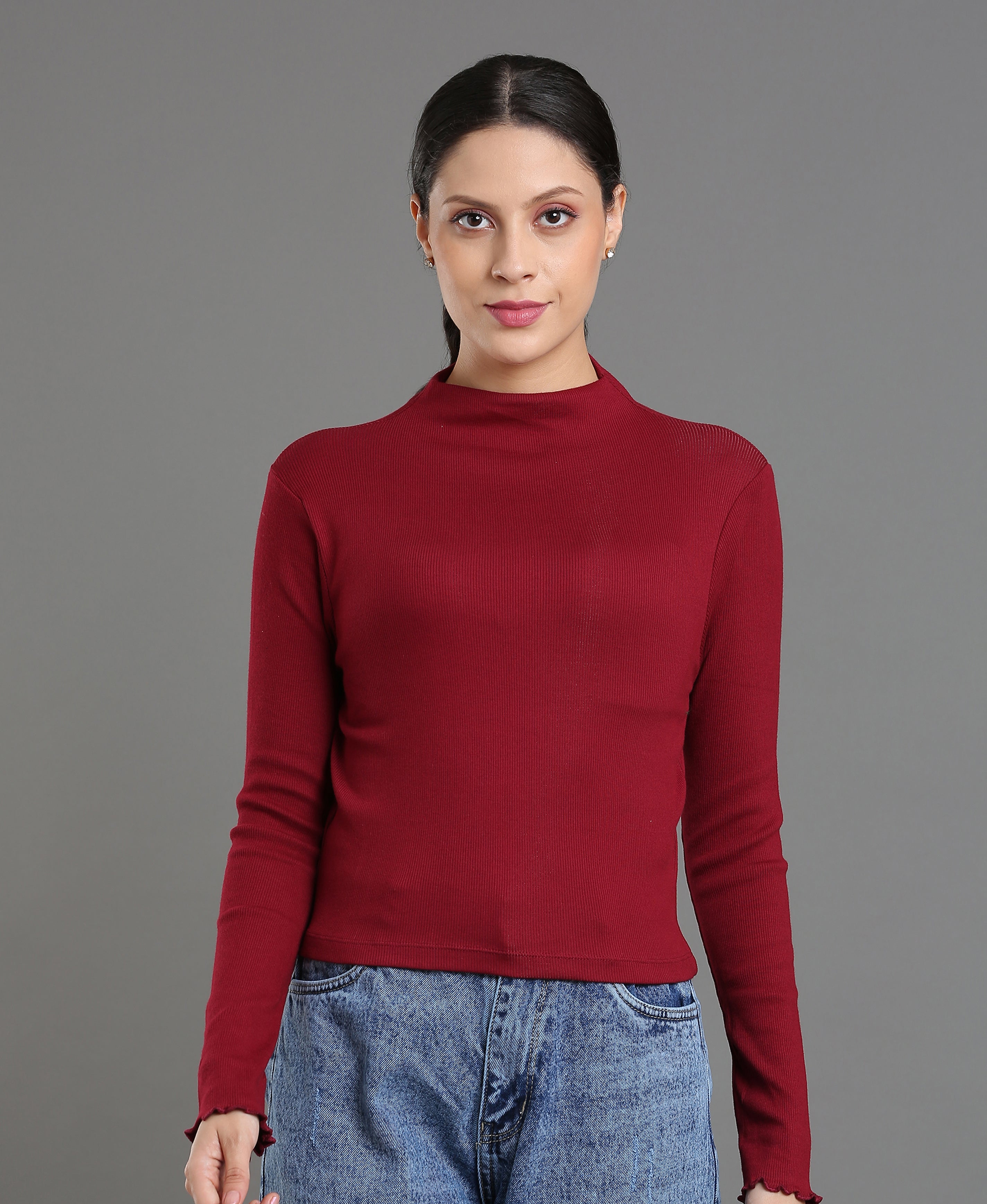 Wine Rib Knit Crop Top