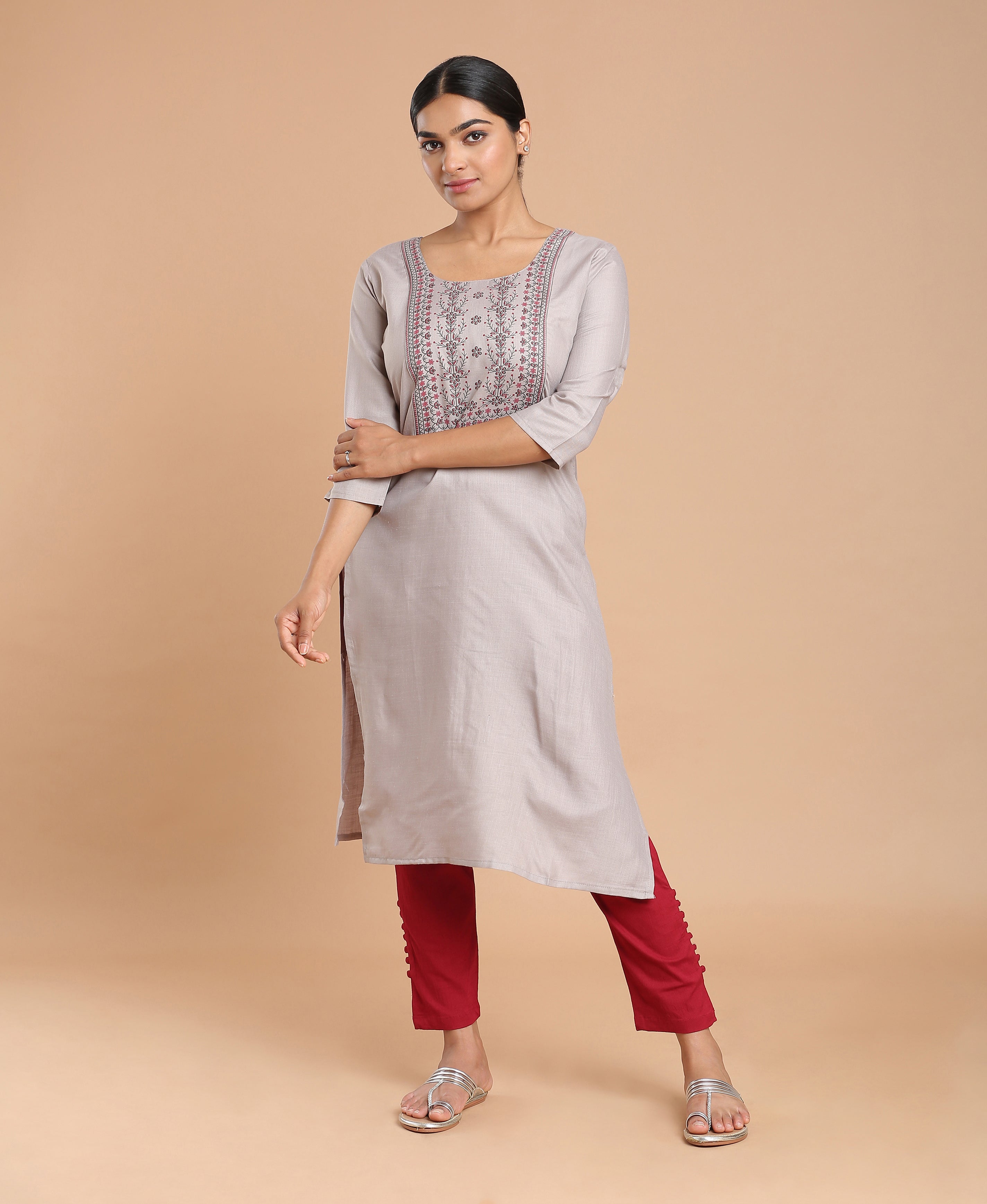 Steel Glow Poly Cotton Kurti