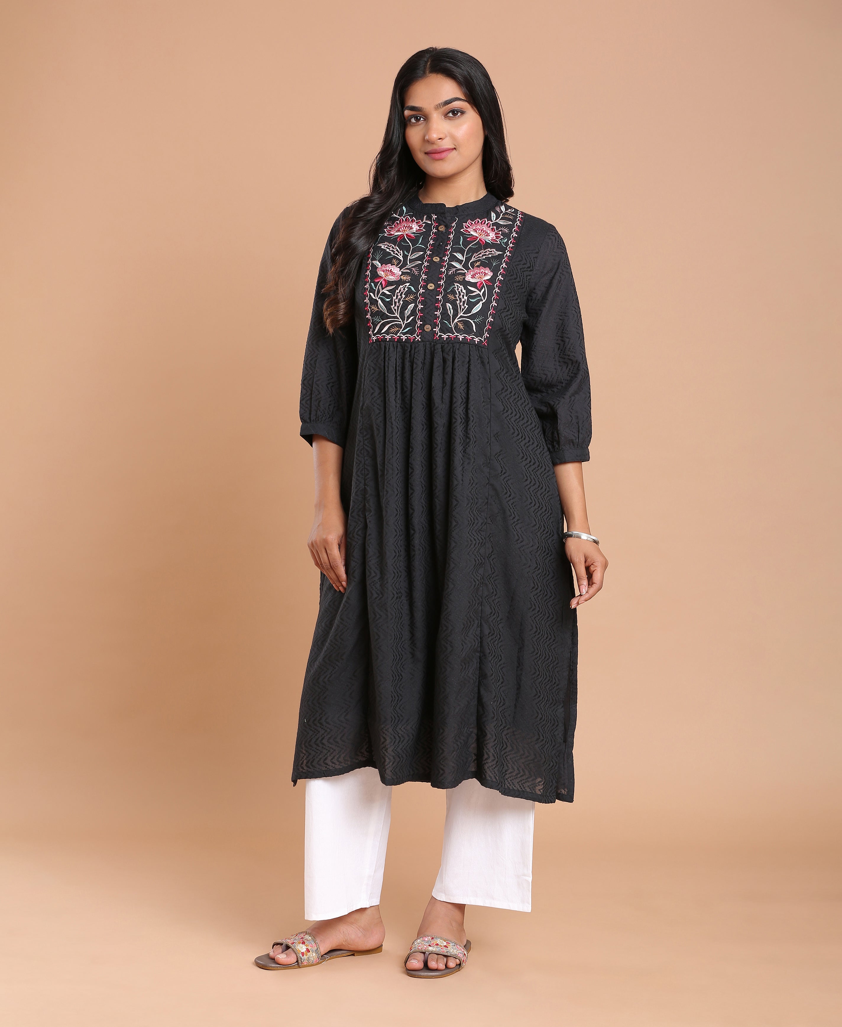 Noir Bloom Cotton Kurti