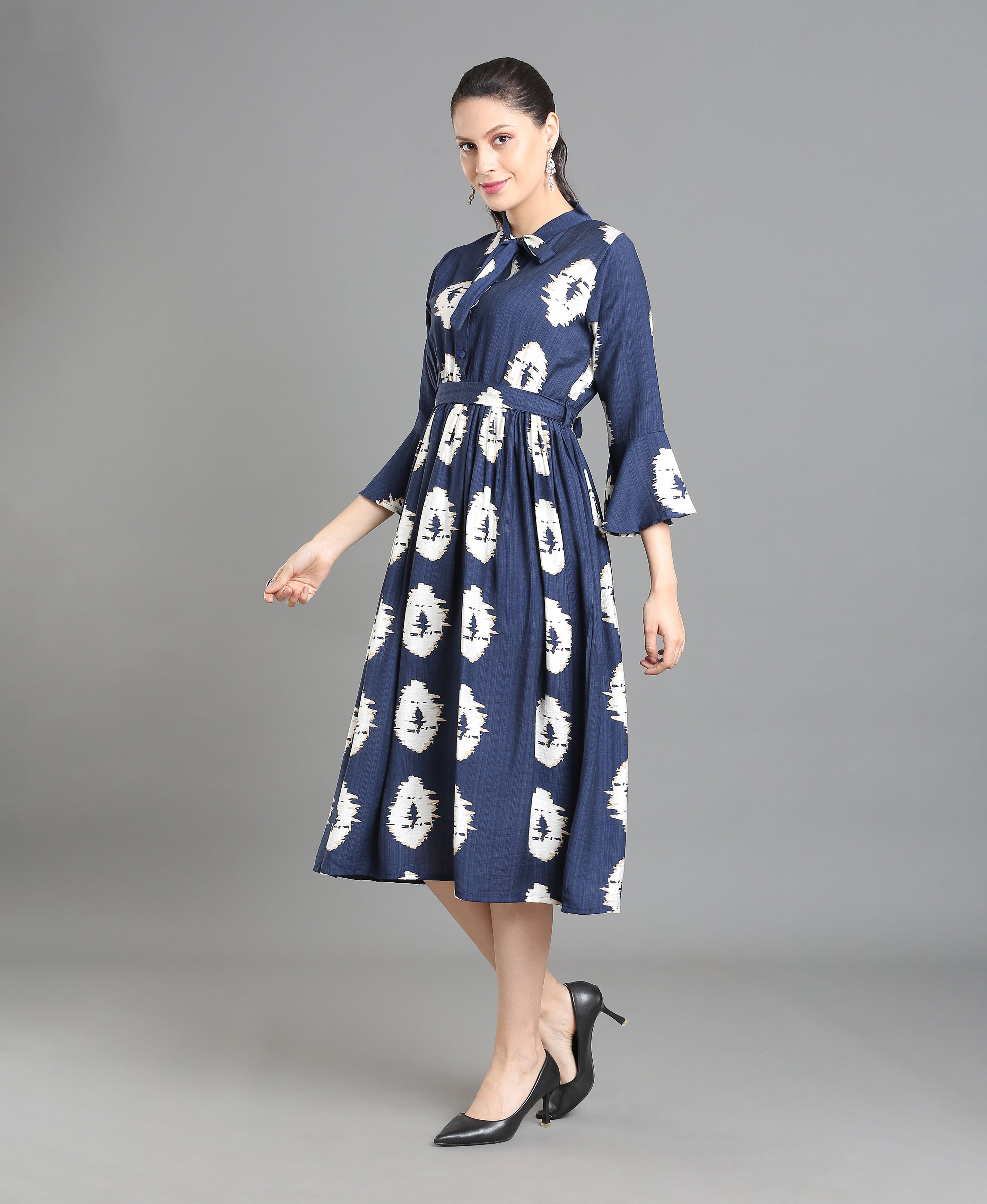 Azure Fancy Flare V-Neck Dress