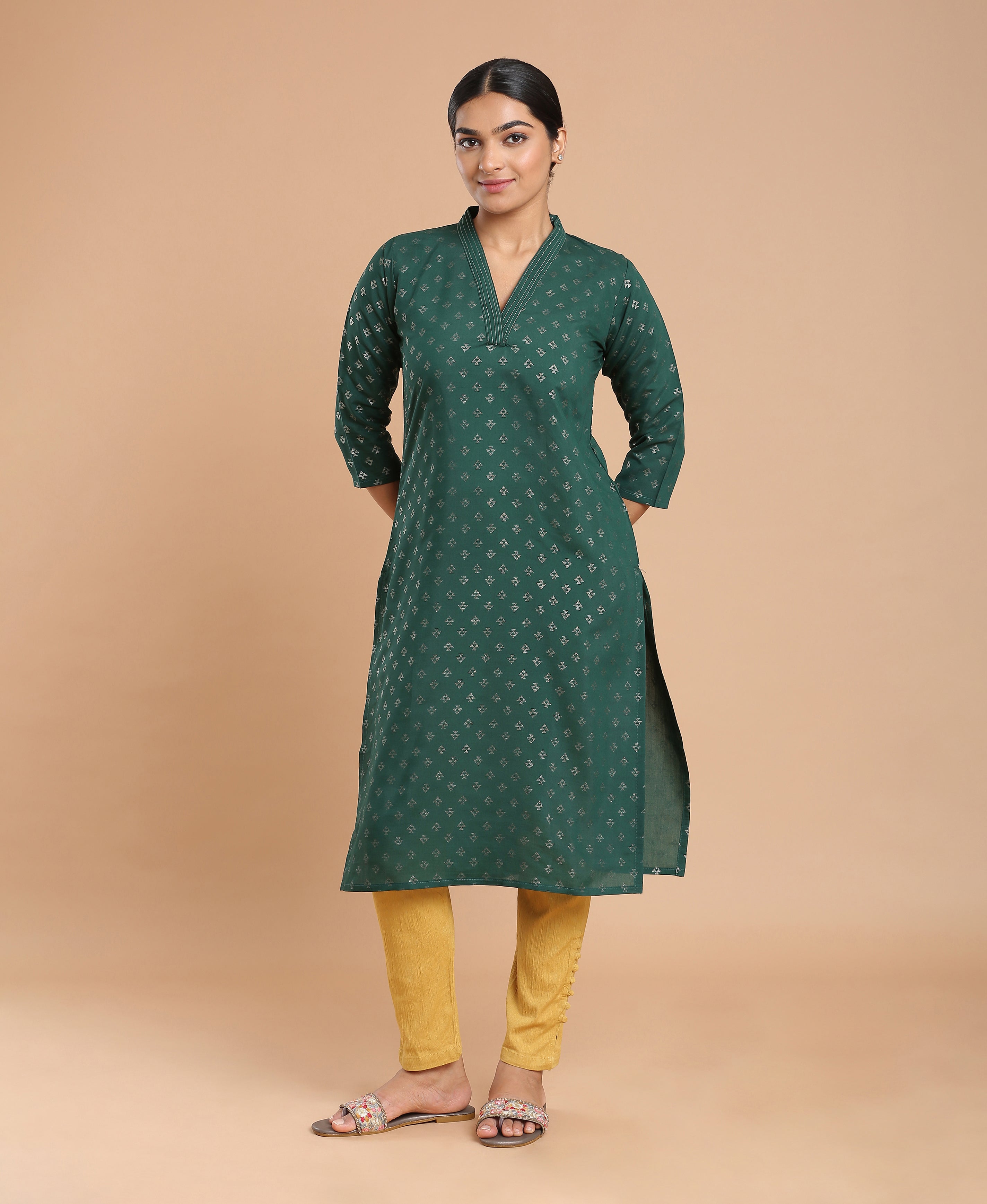 Forest Glow Silk Kurtii