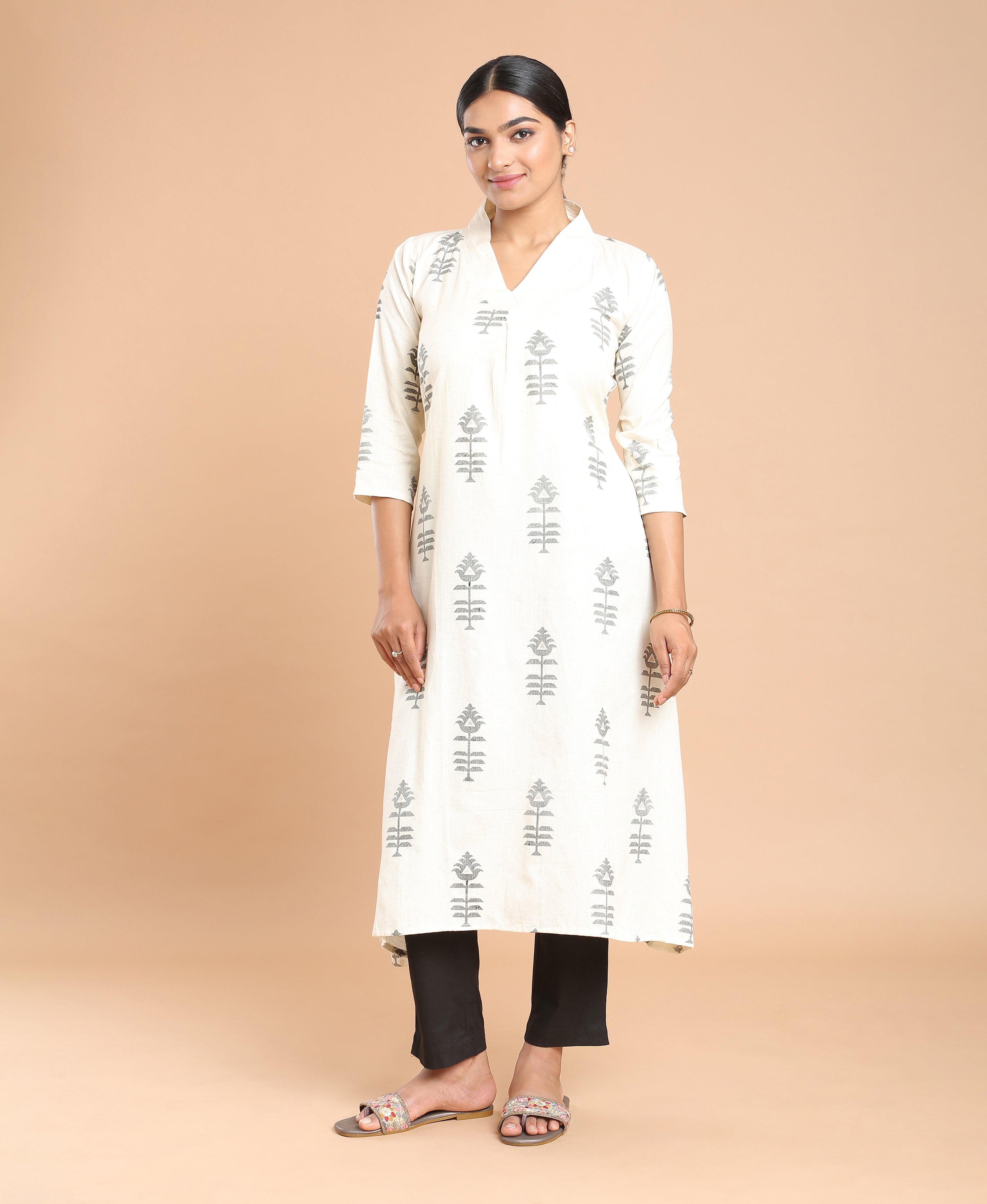 Ivory Bloom Cotton Kurti