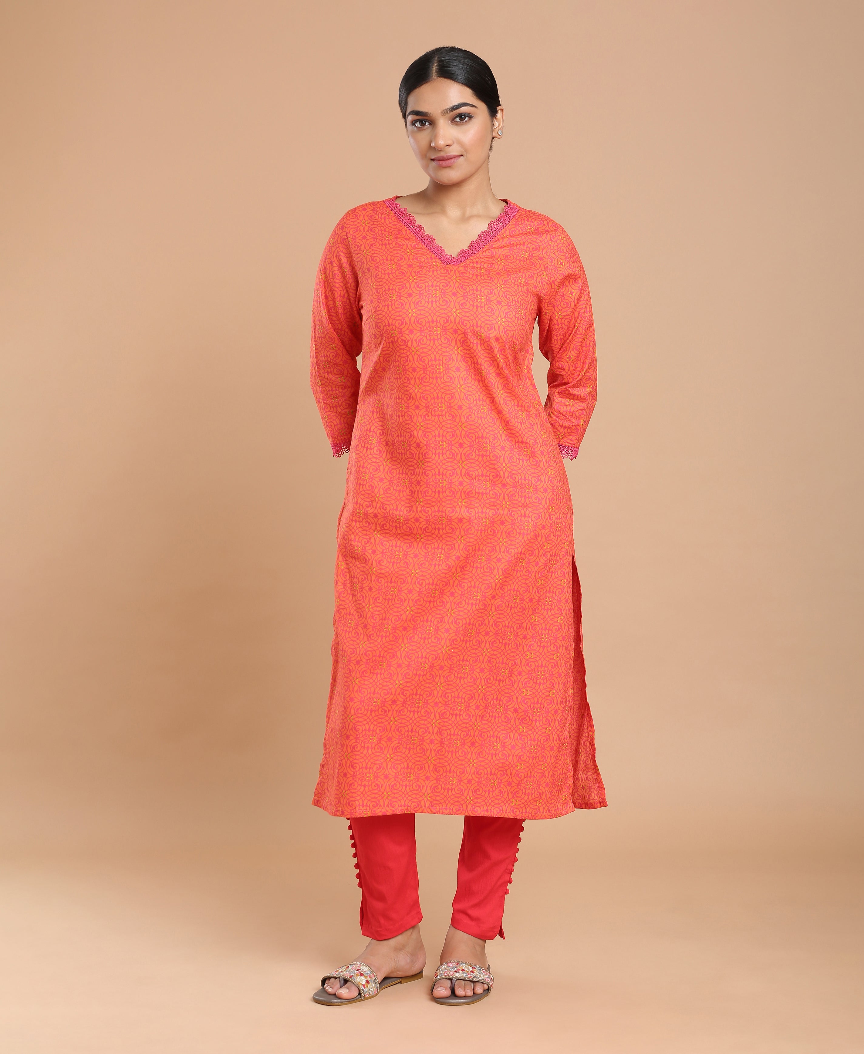 Scarlet Bloom Cotton Kurti