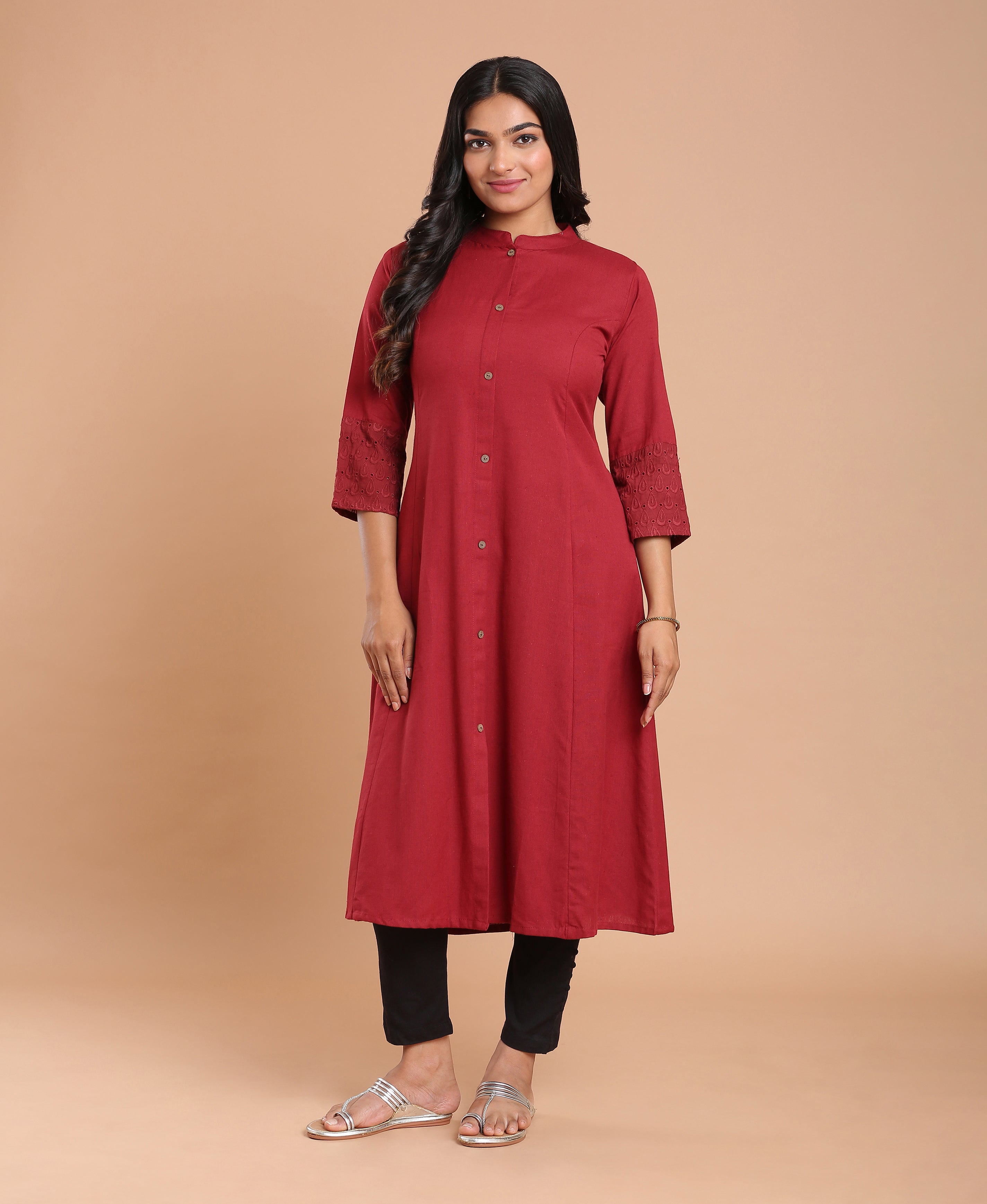 Maroon Hakoba Princess Kurti