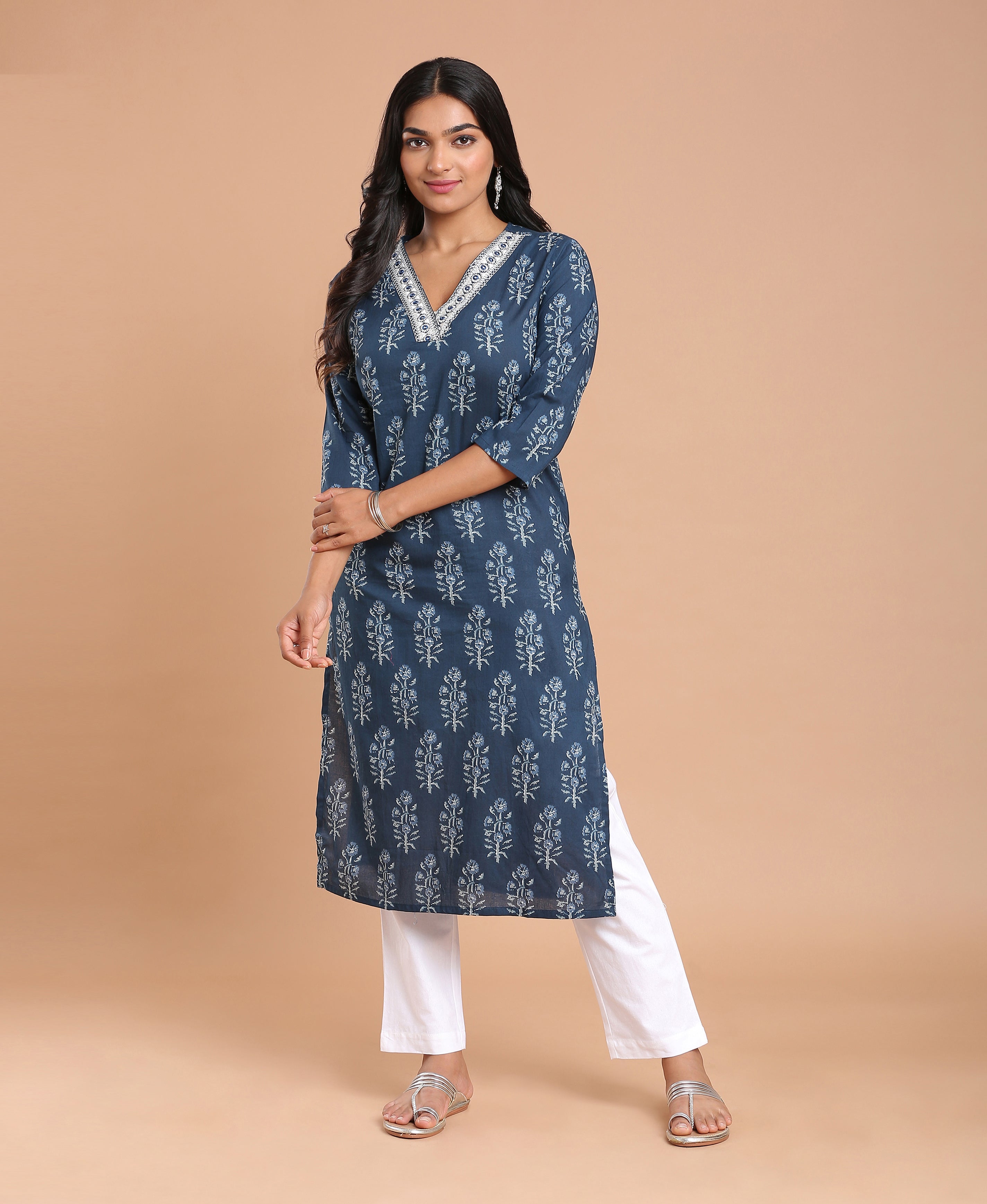 Midnight Bloom Straight Kurti