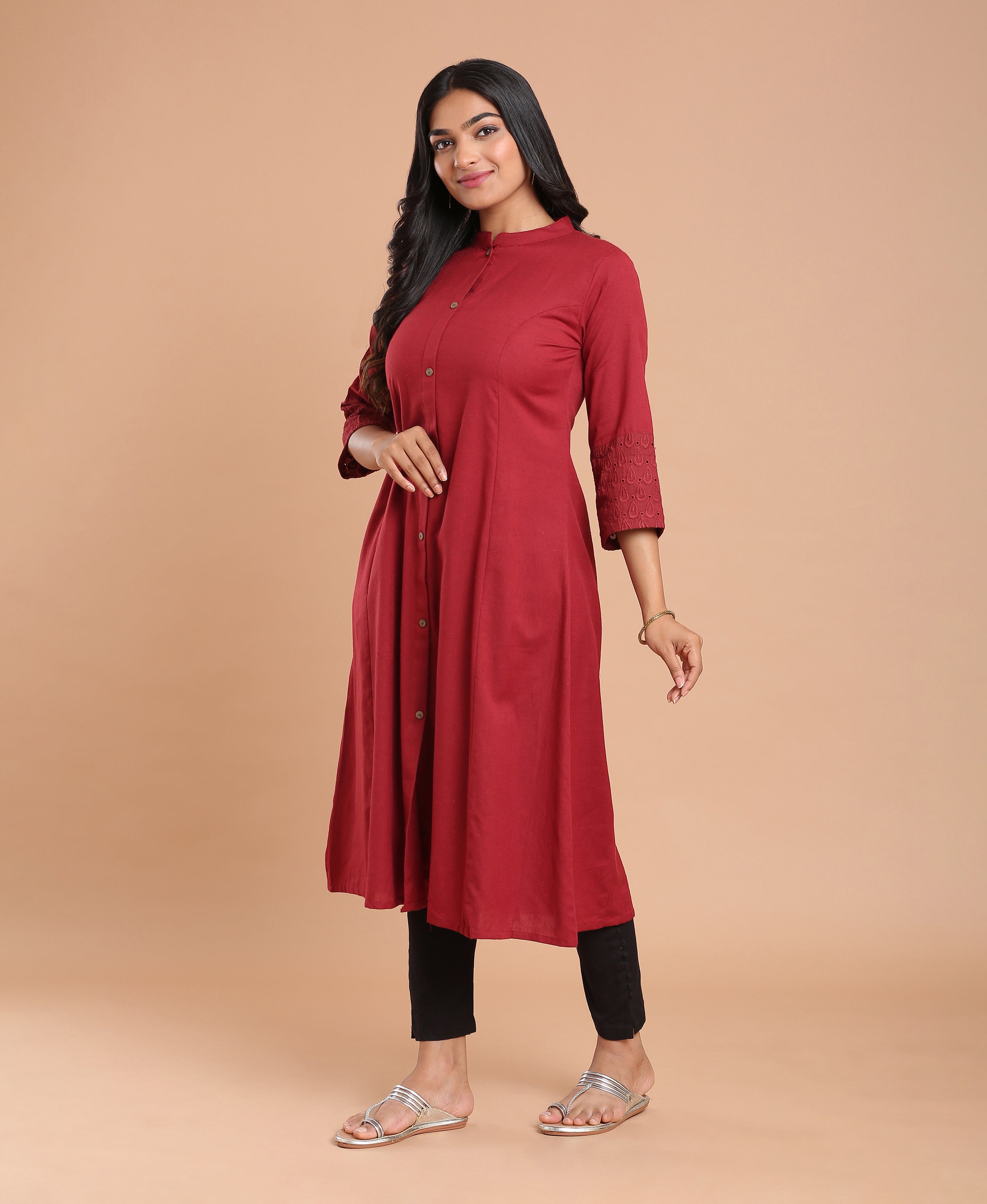 Maroon Hakoba Princess Kurti