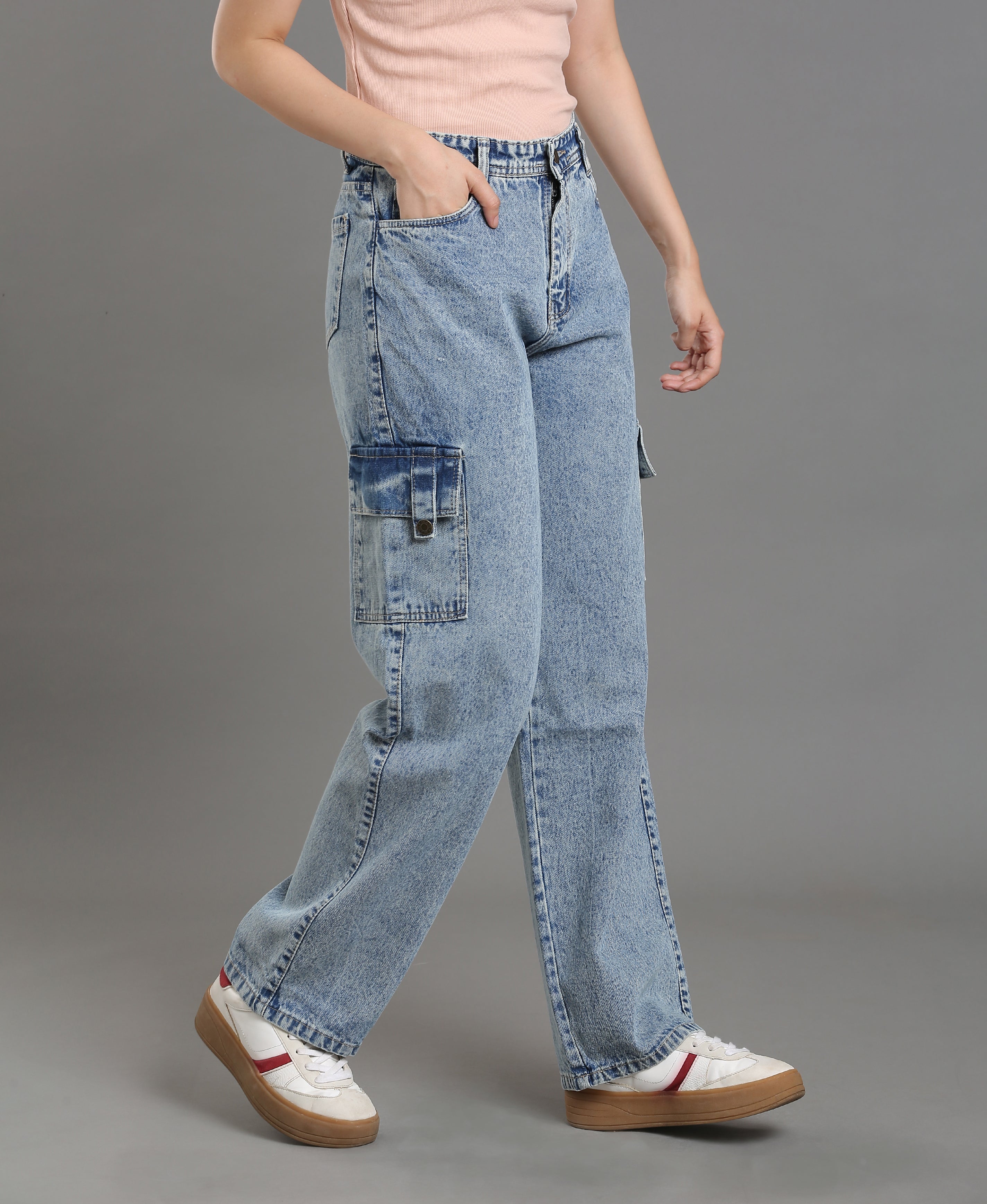 Ice Wash Cargo Denim Bottom