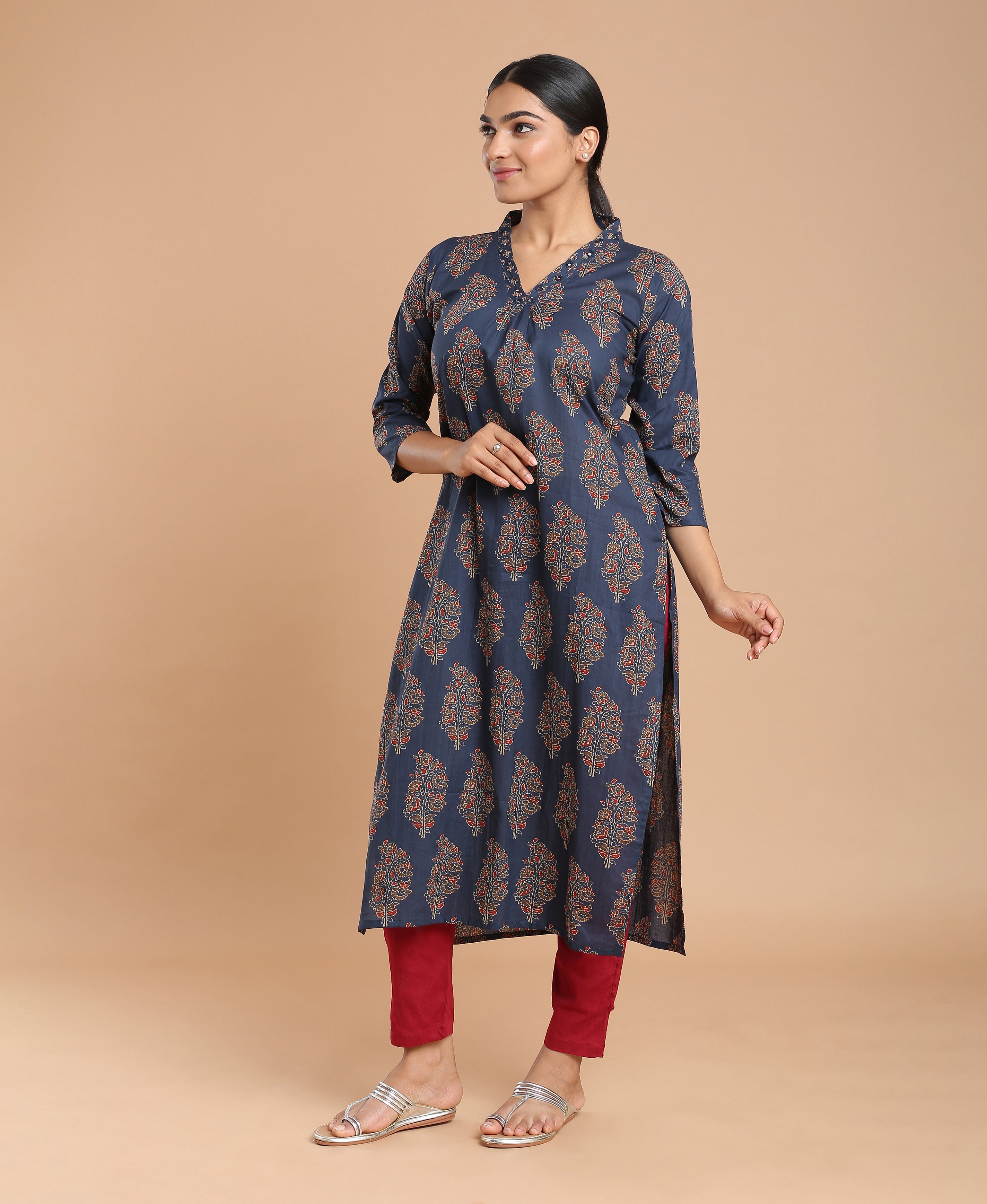 Azure Bloom Cotton Kurti
