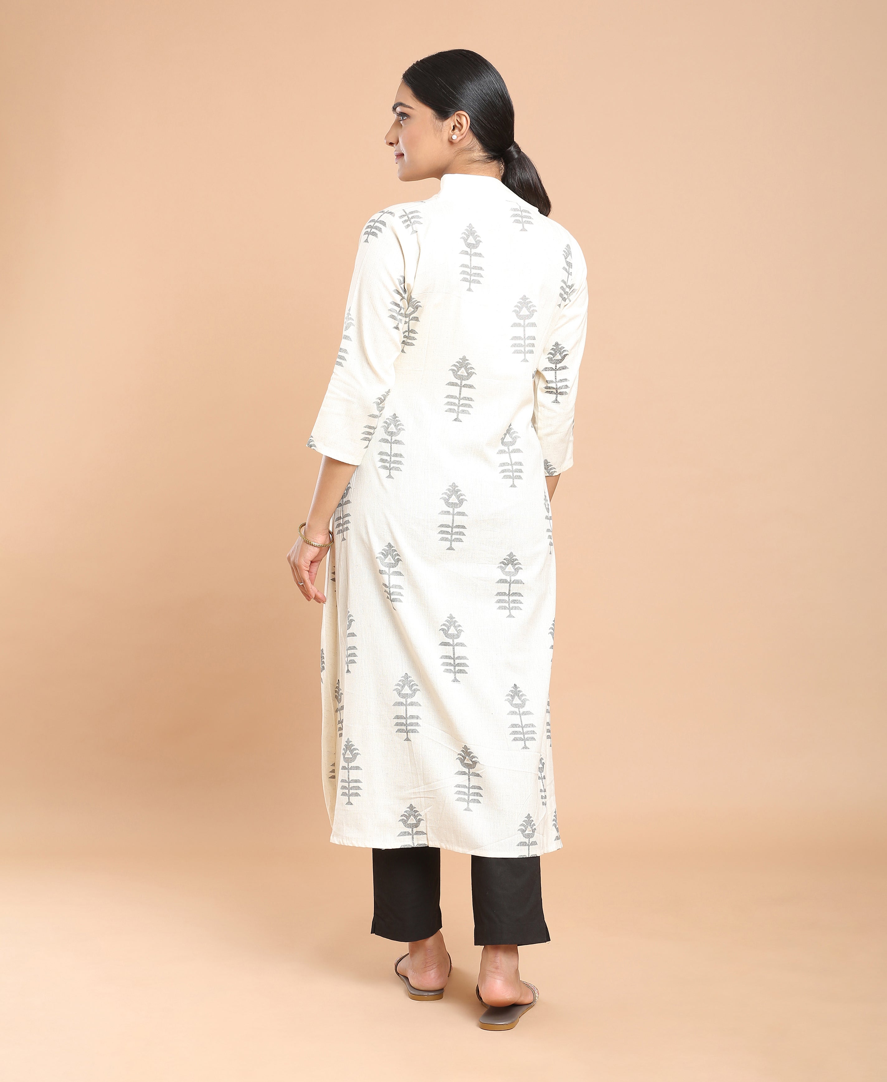 Ivory Bloom Cotton Kurti