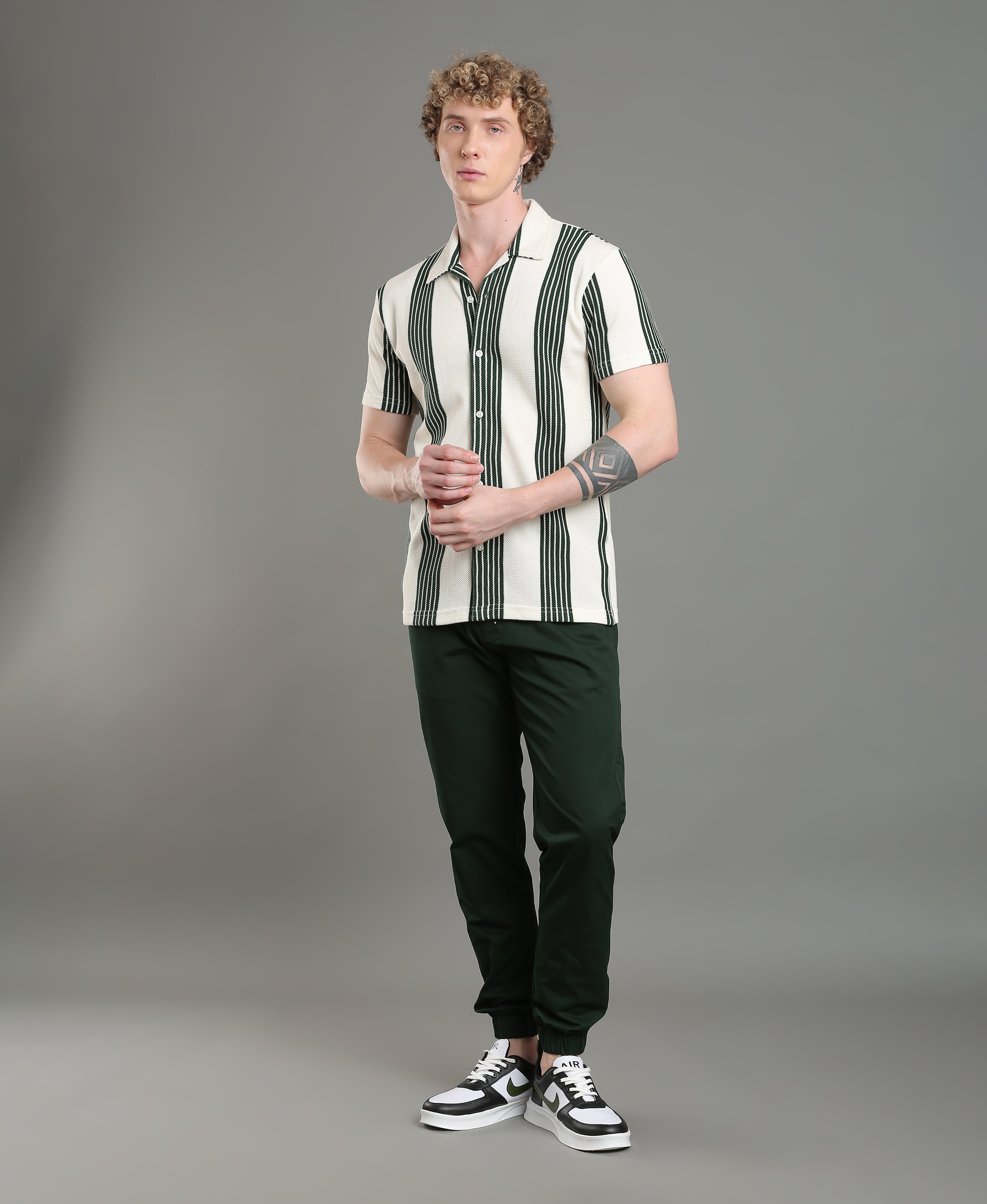Olive Stripe Regular Shirt