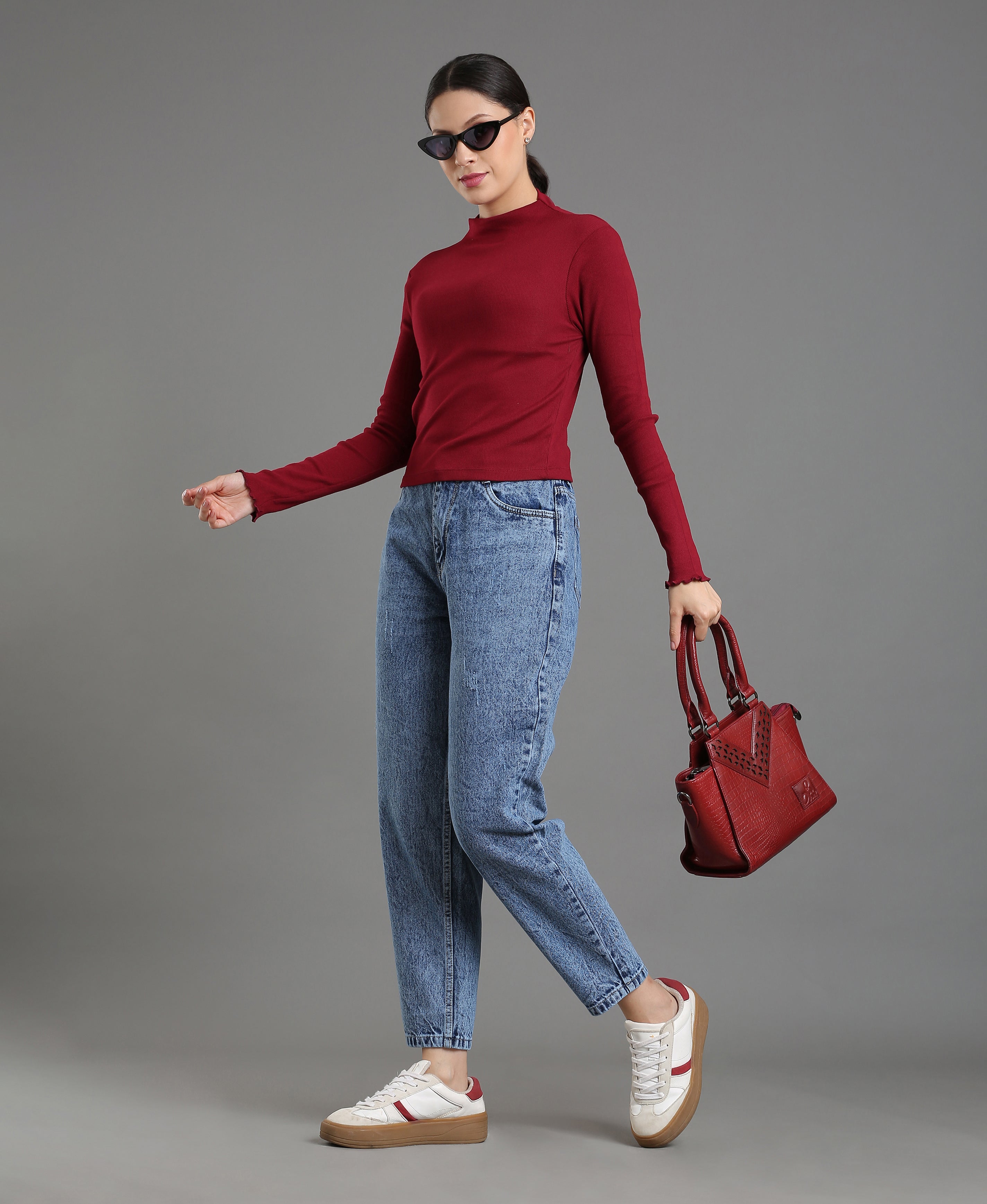 Wine Rib Knit Crop Top