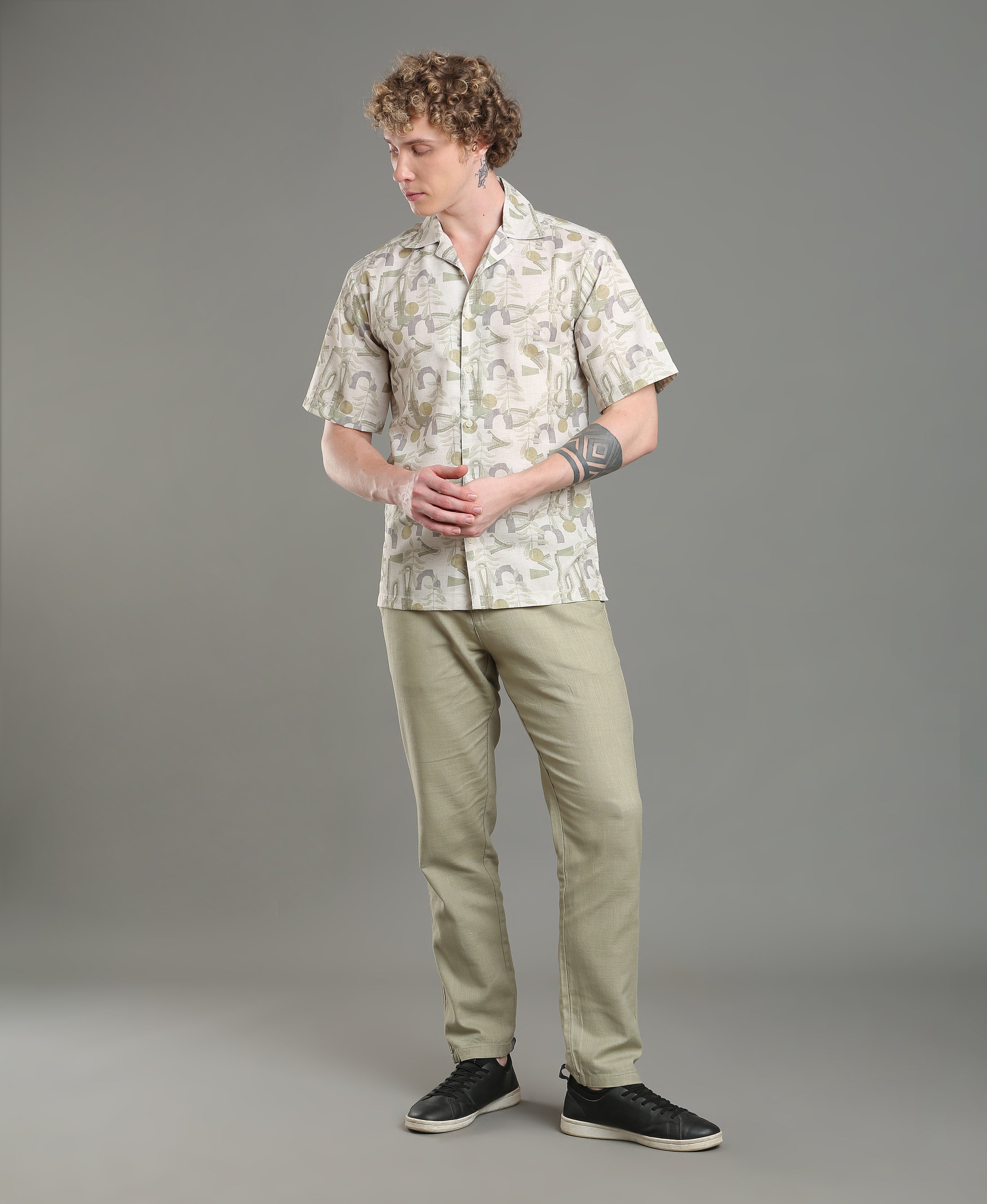 Coral Wave Linen Cuban Fit Shirt