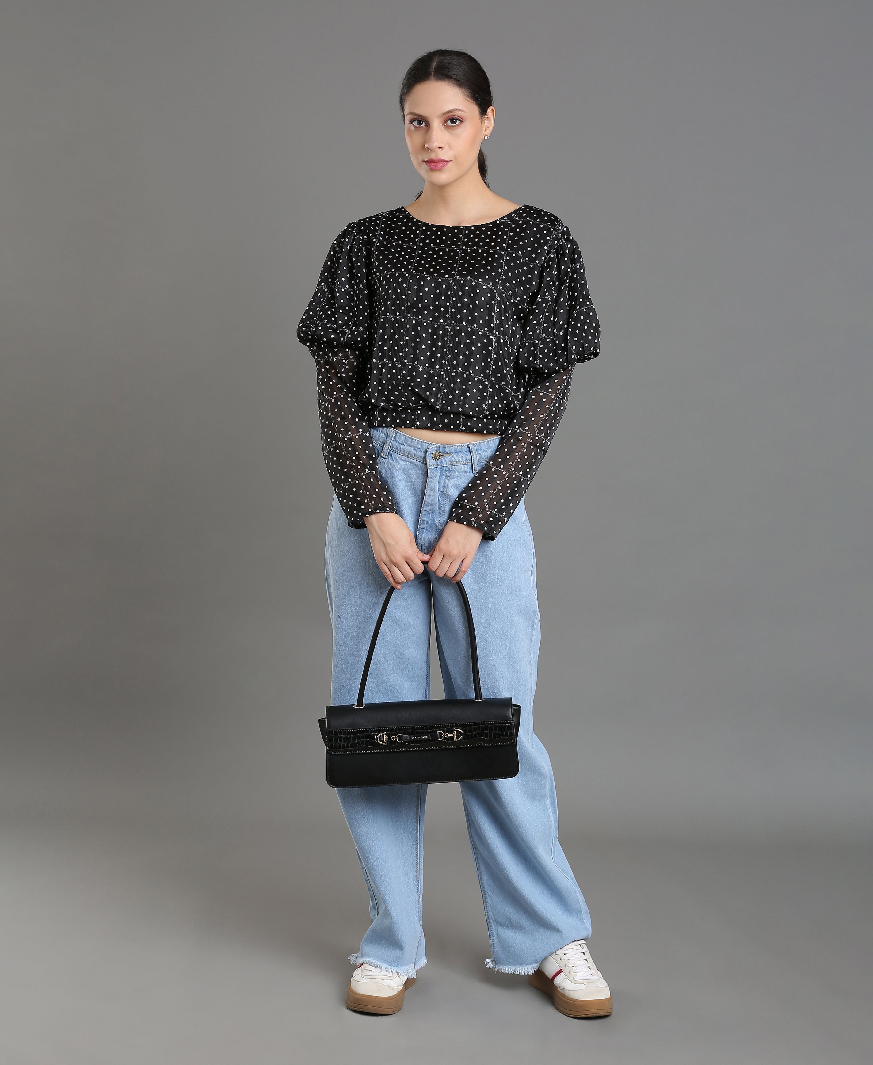 Midnight Dot Georgette Crop Top