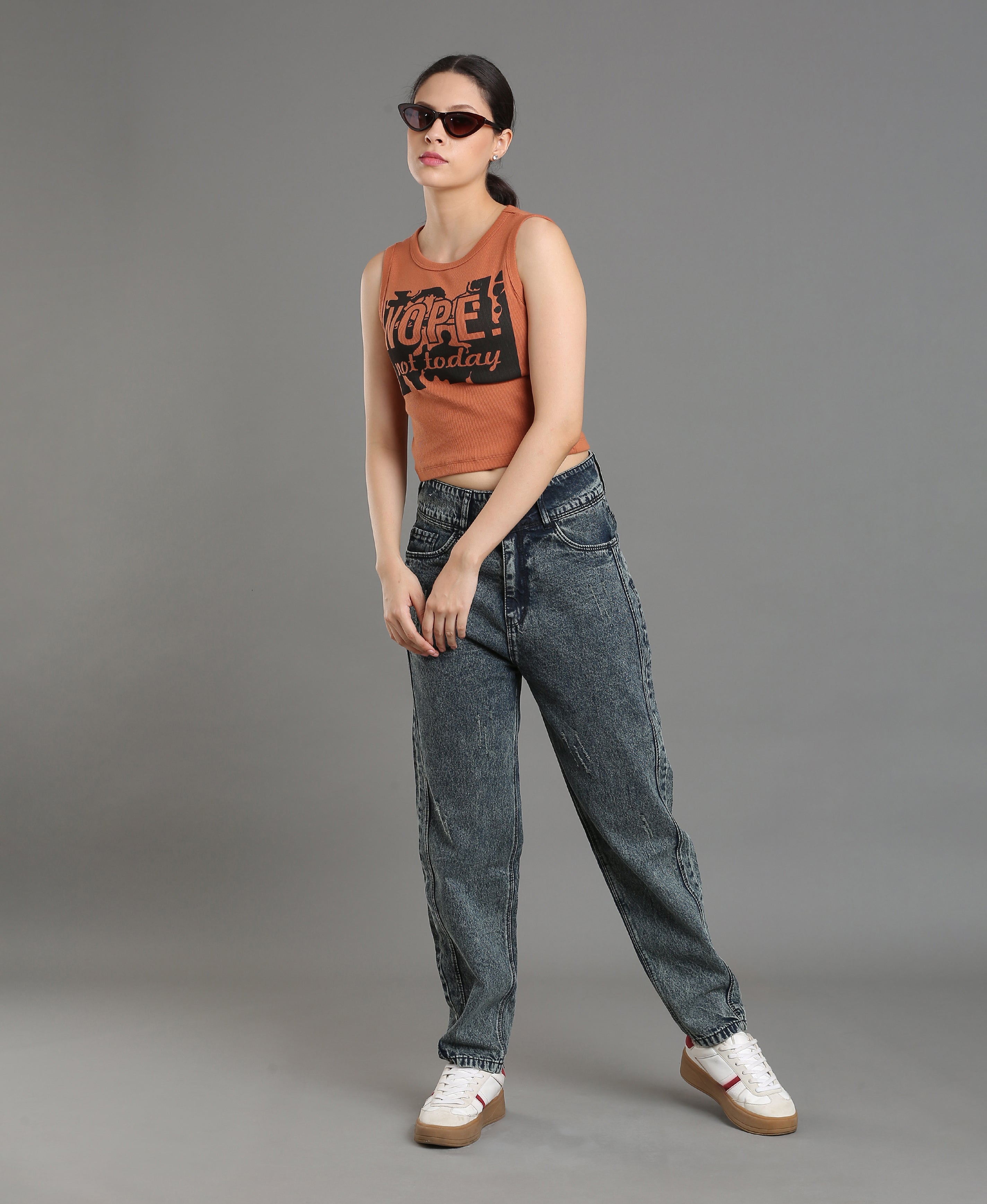 Cocoa Print Rib Knit Crop Top