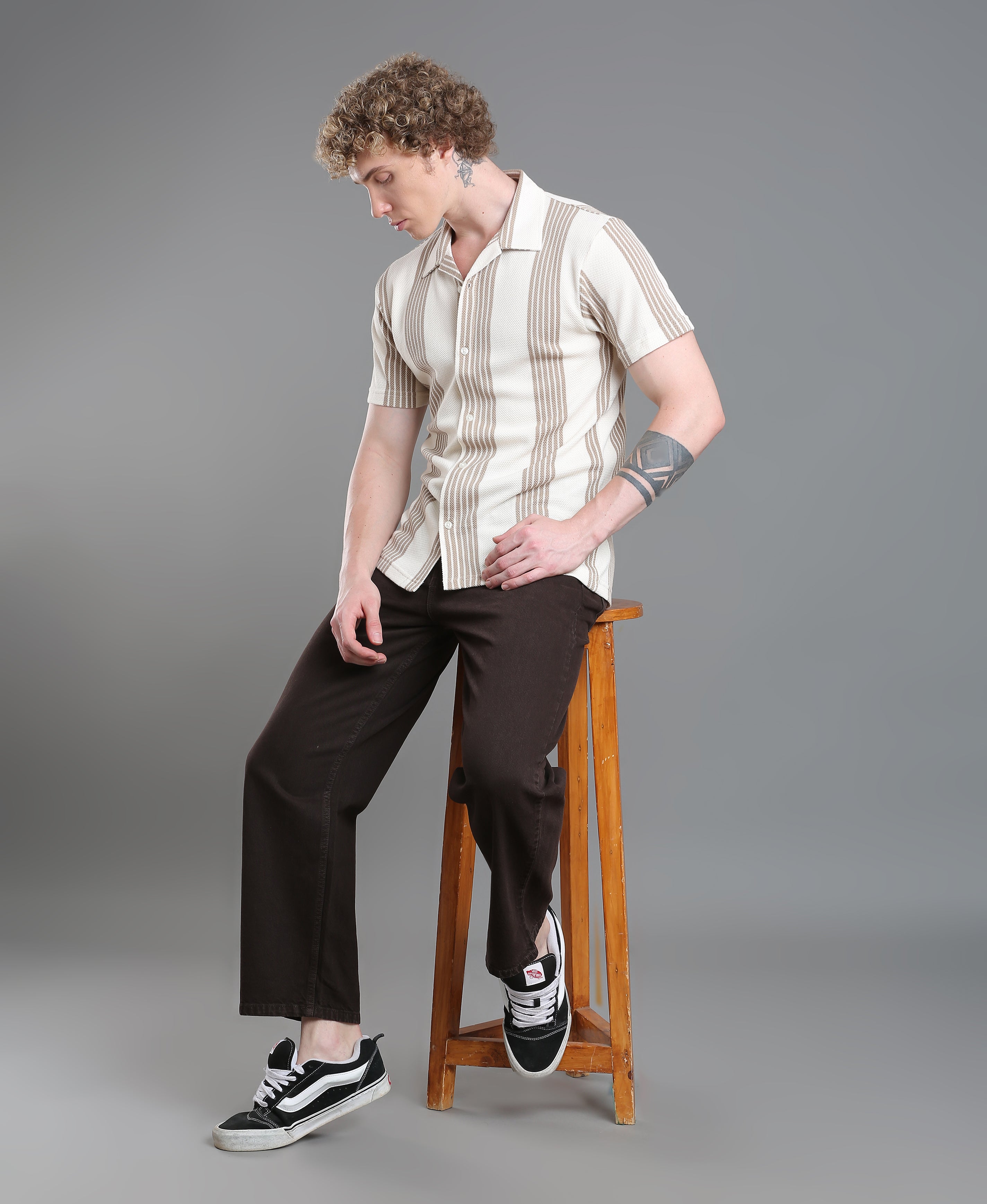 Khaki Stripe Regular Shirt