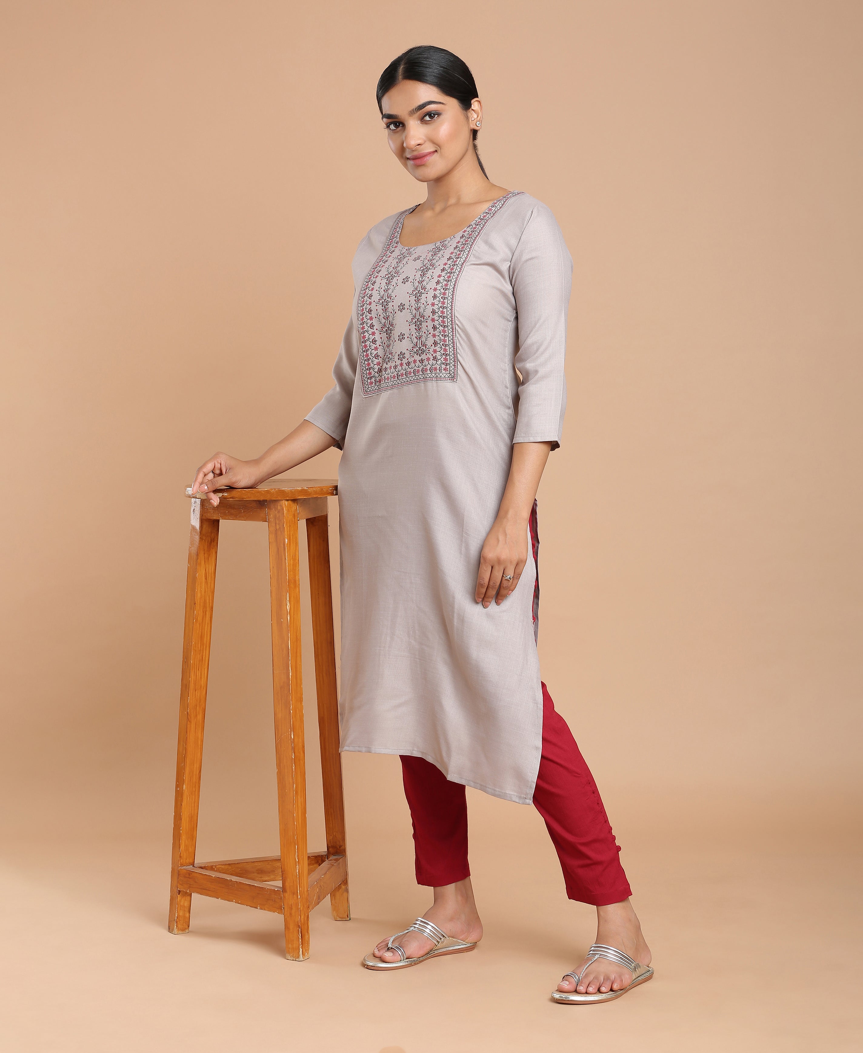 Steel Glow Poly Cotton Kurti